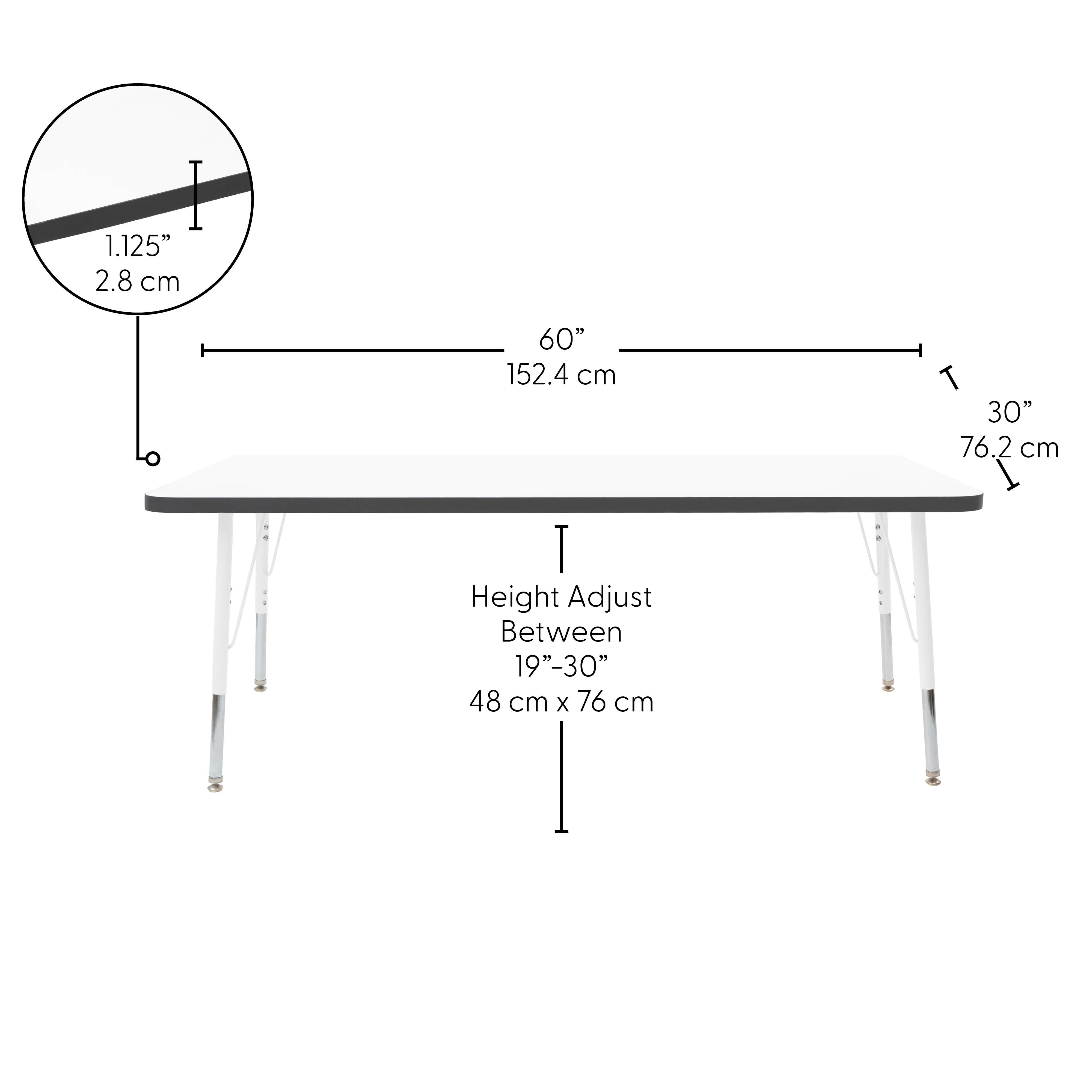 30" x 60" Rectangle Thermofused Activity Table with Adjustable Standard Swivel Glide Legs - White/Black/White