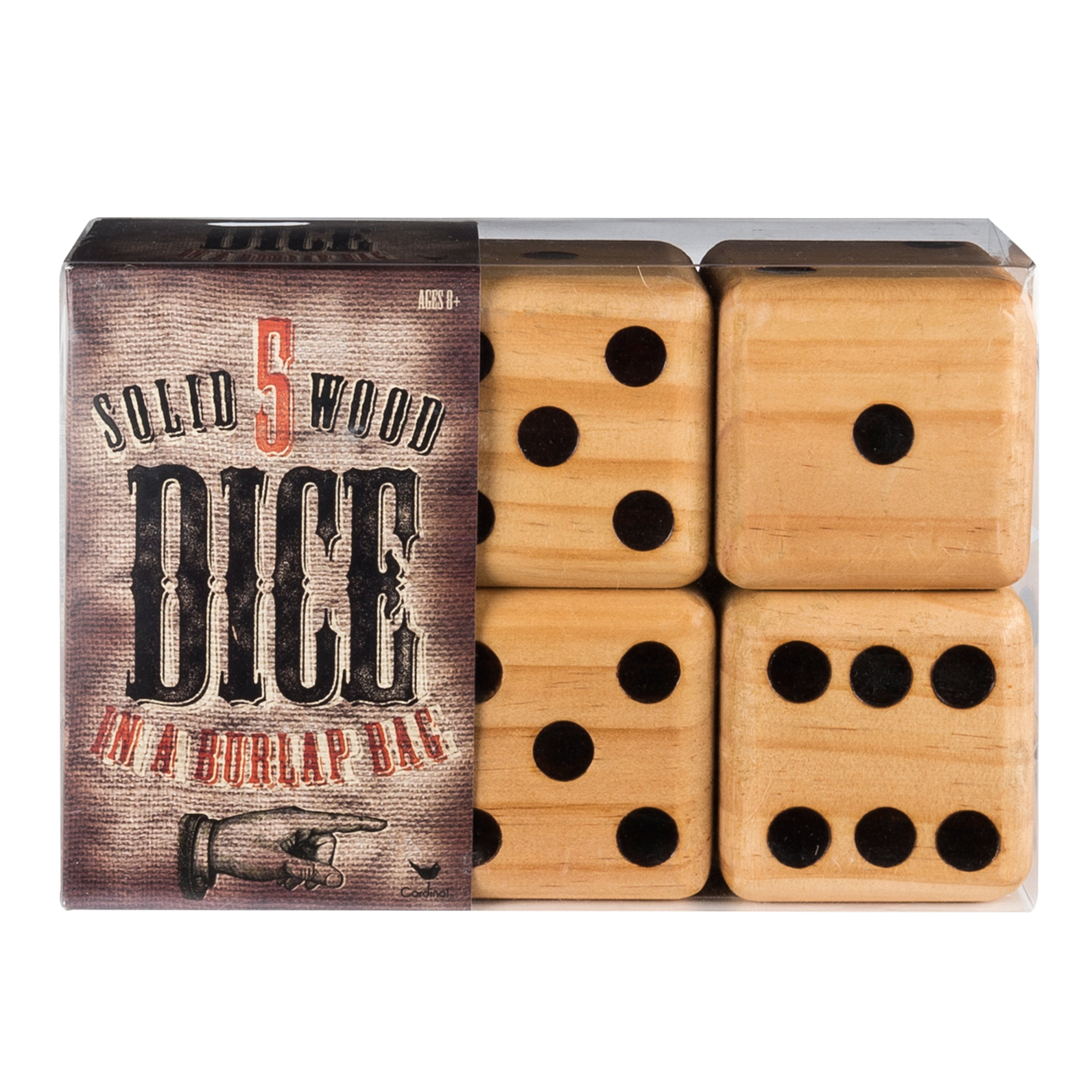 5 Wood Dice in a Burlap Bag