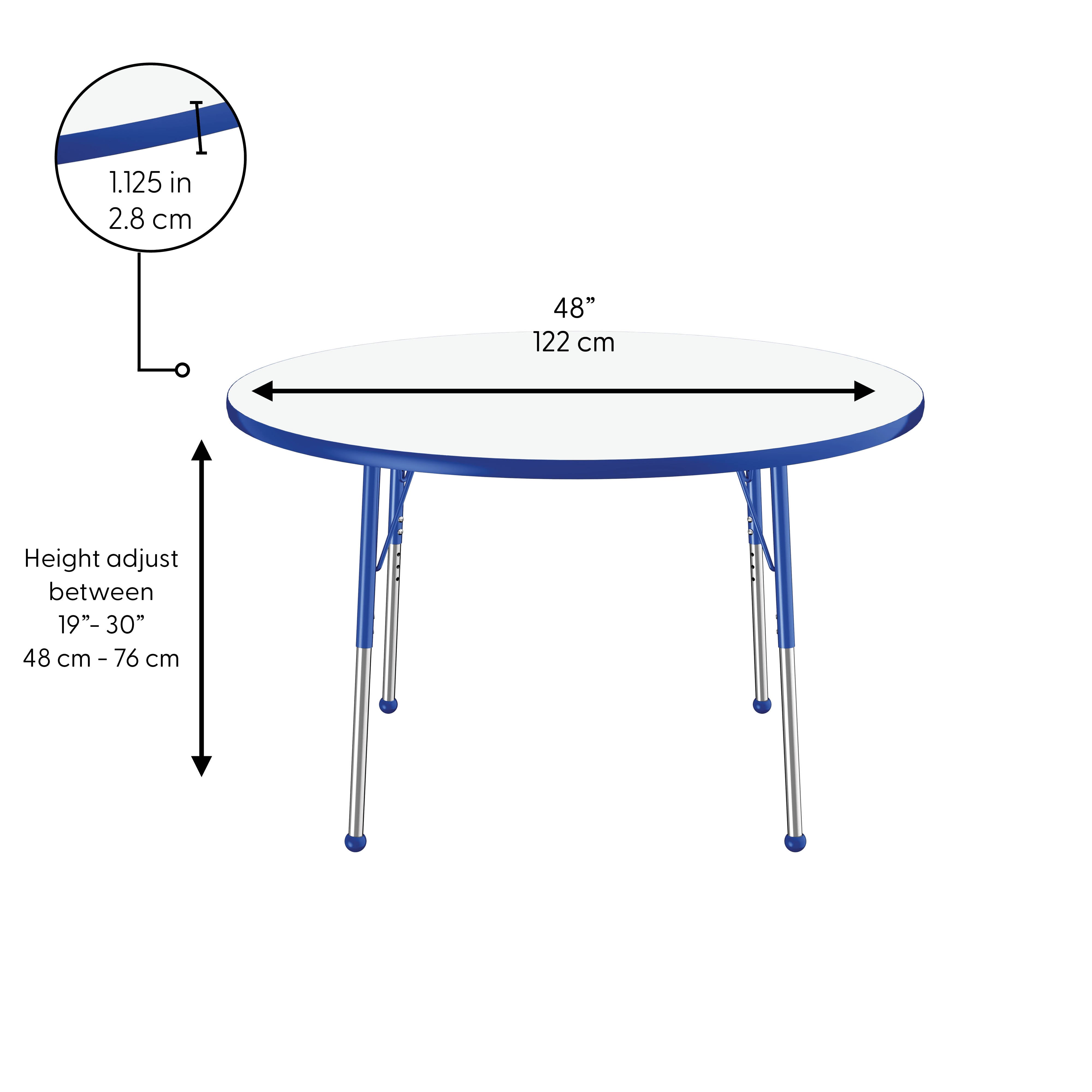 48" Round Collaborative Dry-Erase Activity Table with Adjustable Standard Ball Glide Legs - Whiteboard/Blue