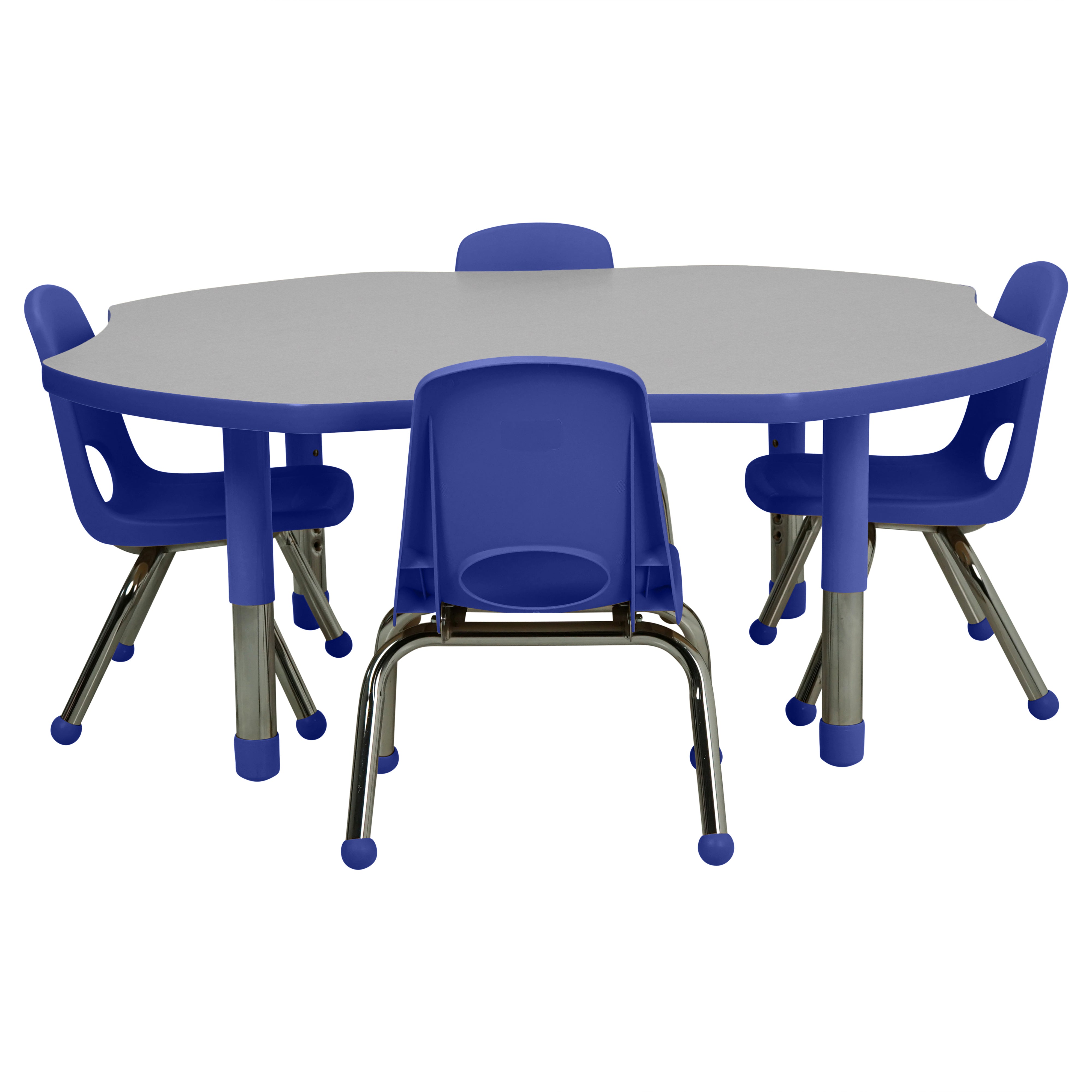 48" x 48" Clover T-Molding Activity Table with Adjustable Tiny Tot Legs - Gray/Blue