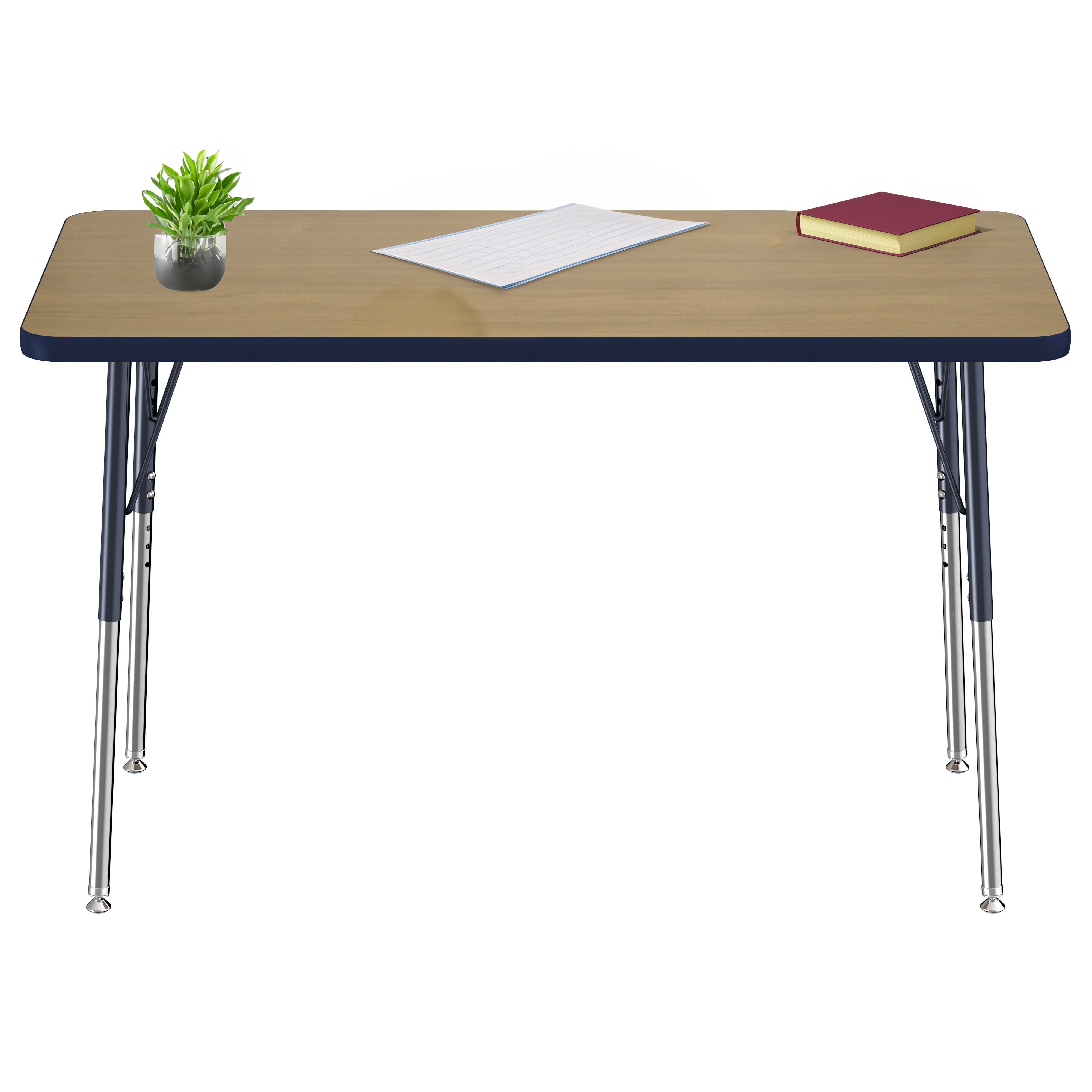 24" x 48" Rectangle T-Molding Activity Table with Adjustable Standard Swivel Glide Legs - Pasadena Oak/Navy