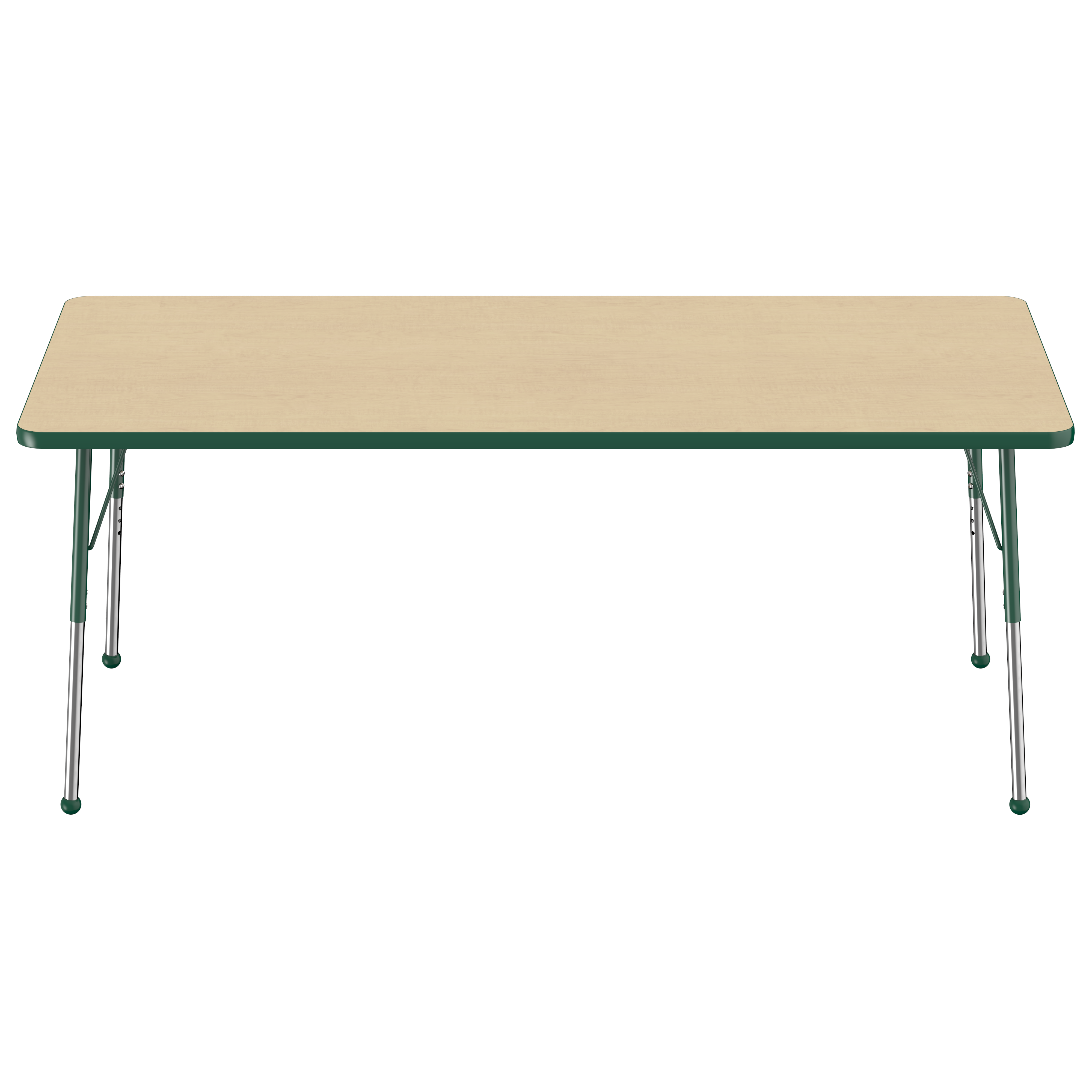36" x 72" Rectangle T-Molding Activity Table with Adjustable Standard Ball Glide Legs - Maple/Green