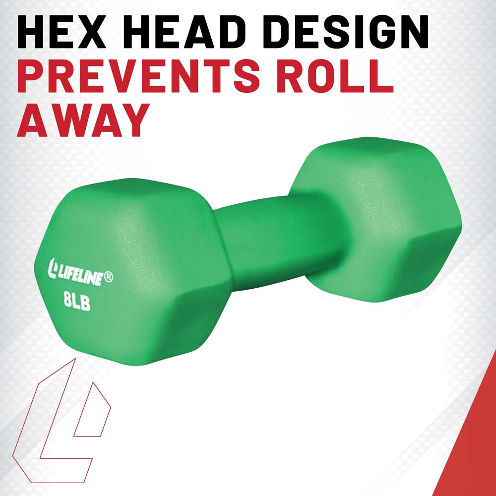 8Lb Hex Neoprene Dumbbell - Green