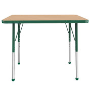 24" x 36" Rectangle T-Molding Activity Table with Adjustable Standard Ball Glide Legs - Maple/Green