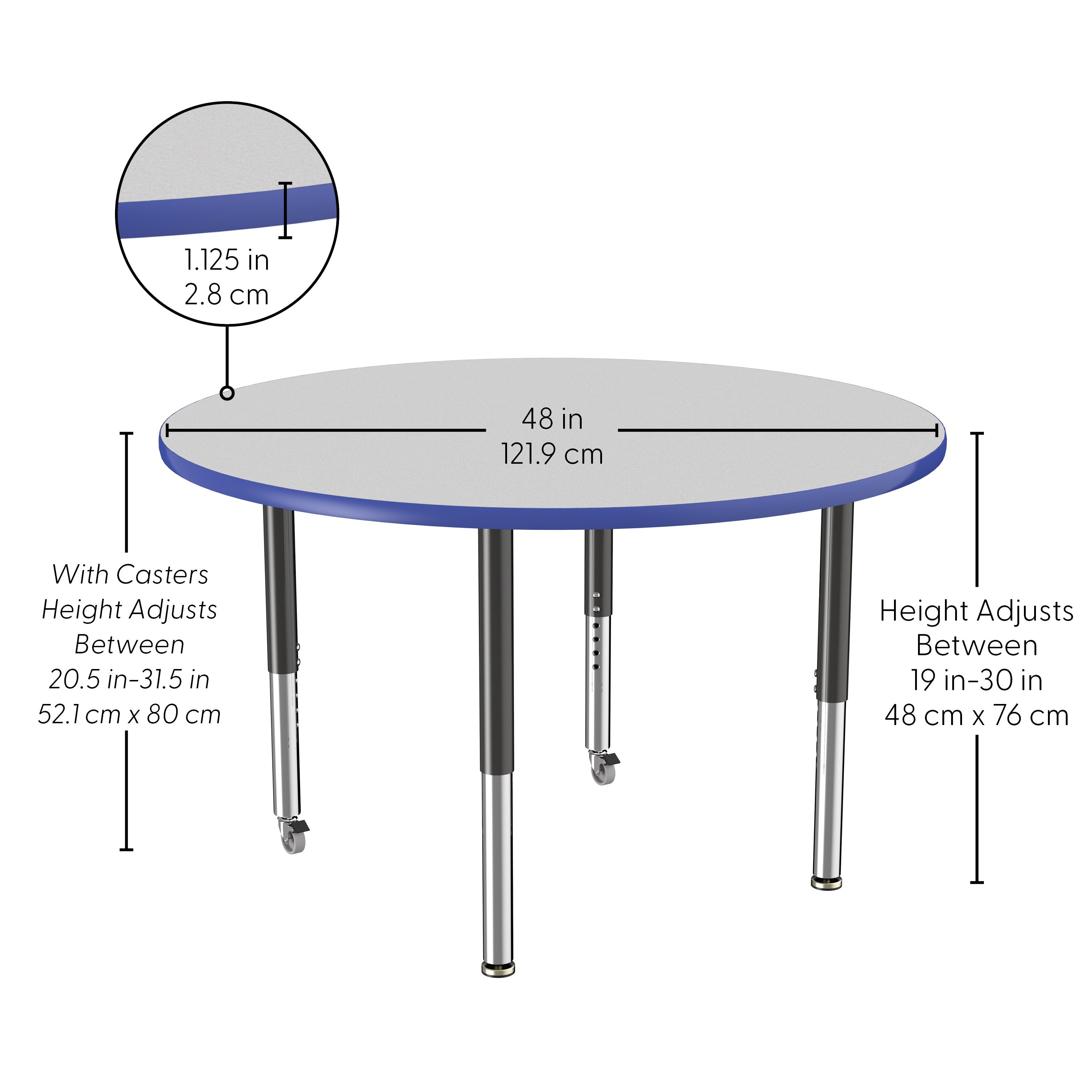48" Round T-Molding Activity Table with Adjustable Super Legs - Gray/Blue/Black