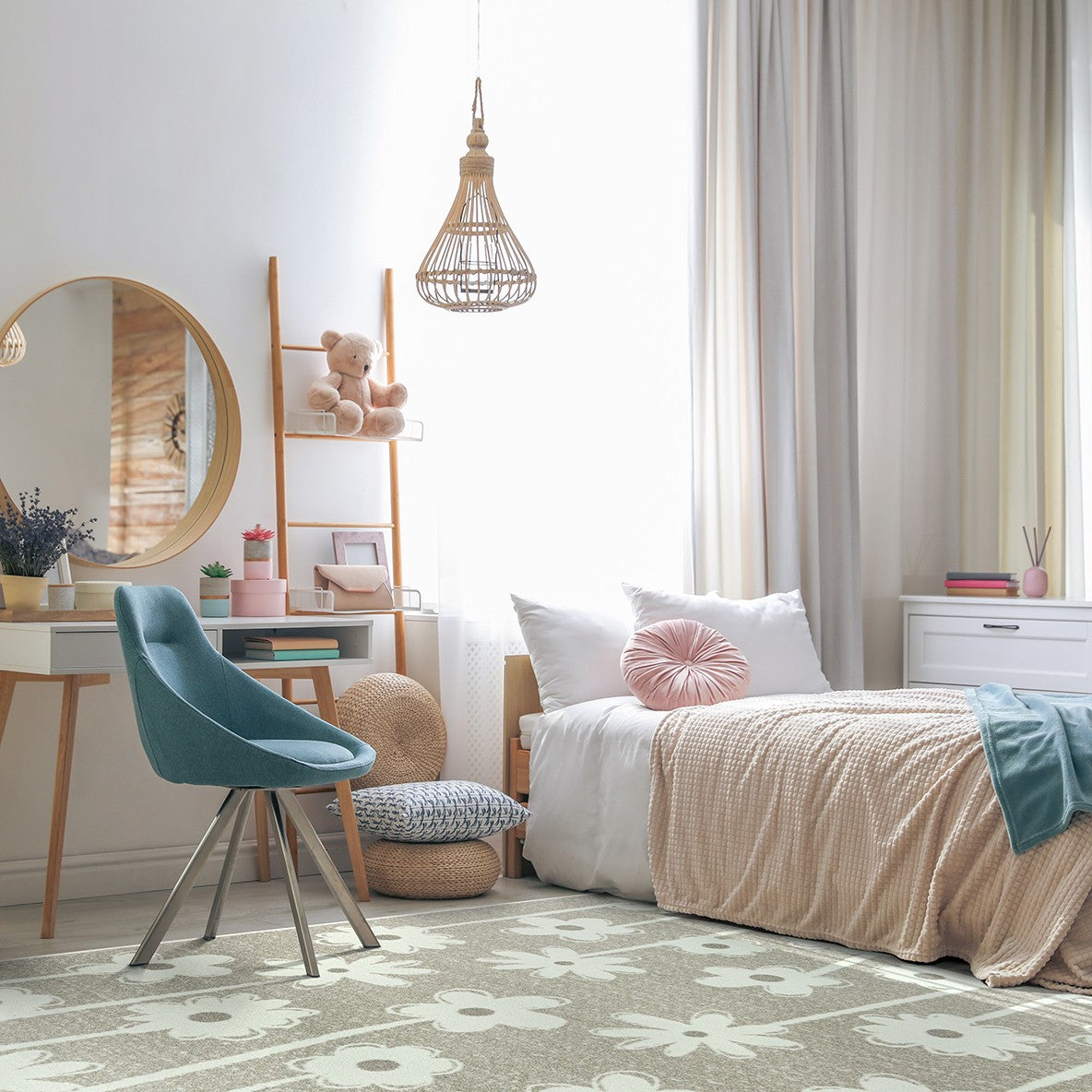 Big Blooms 5'4" x 7'8" area rug in color Linen