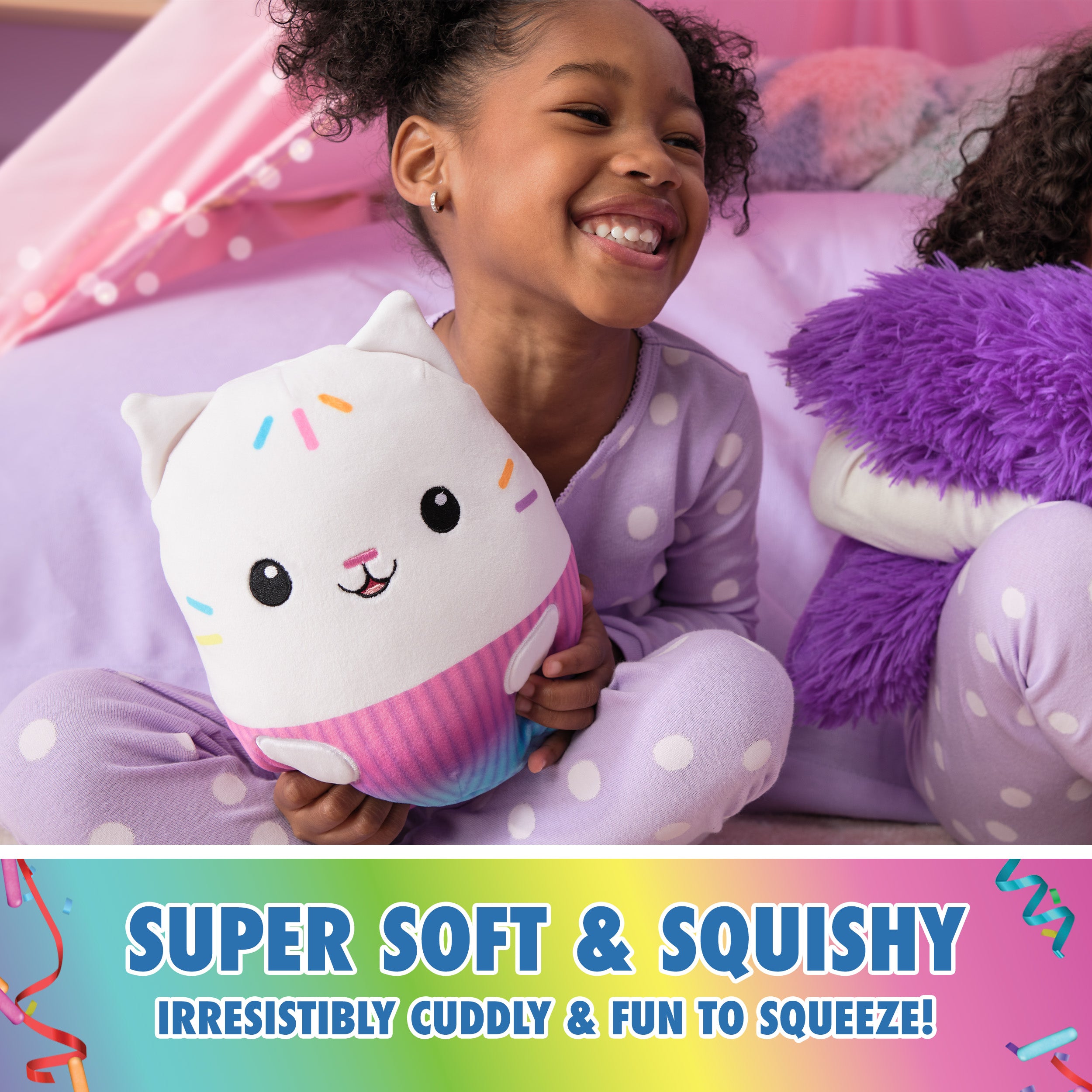 Gabby’s Dollhouse Official Cakey Cat Squishy Plush Toy, Cat Stuffed Animal, Squishy Toys for Ages 1 & Up, White, 8”