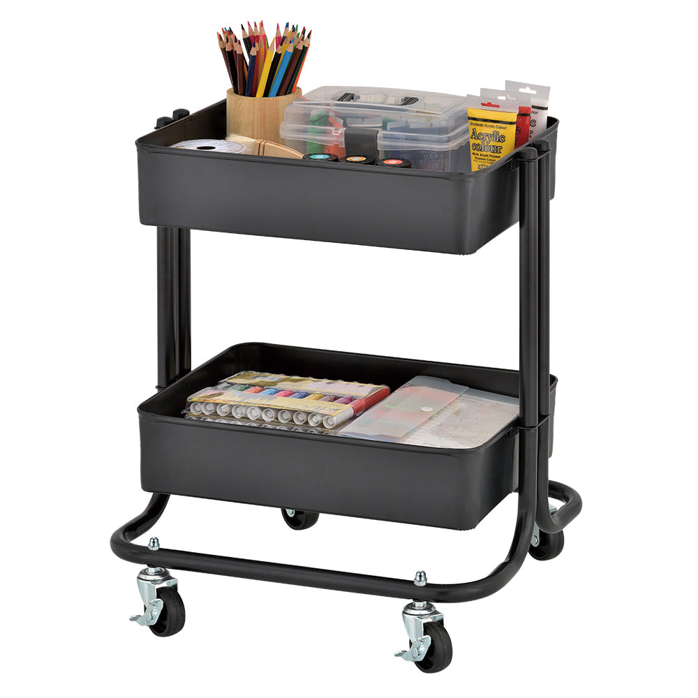 2-Tier Metal Rolling Utility Cart - Black