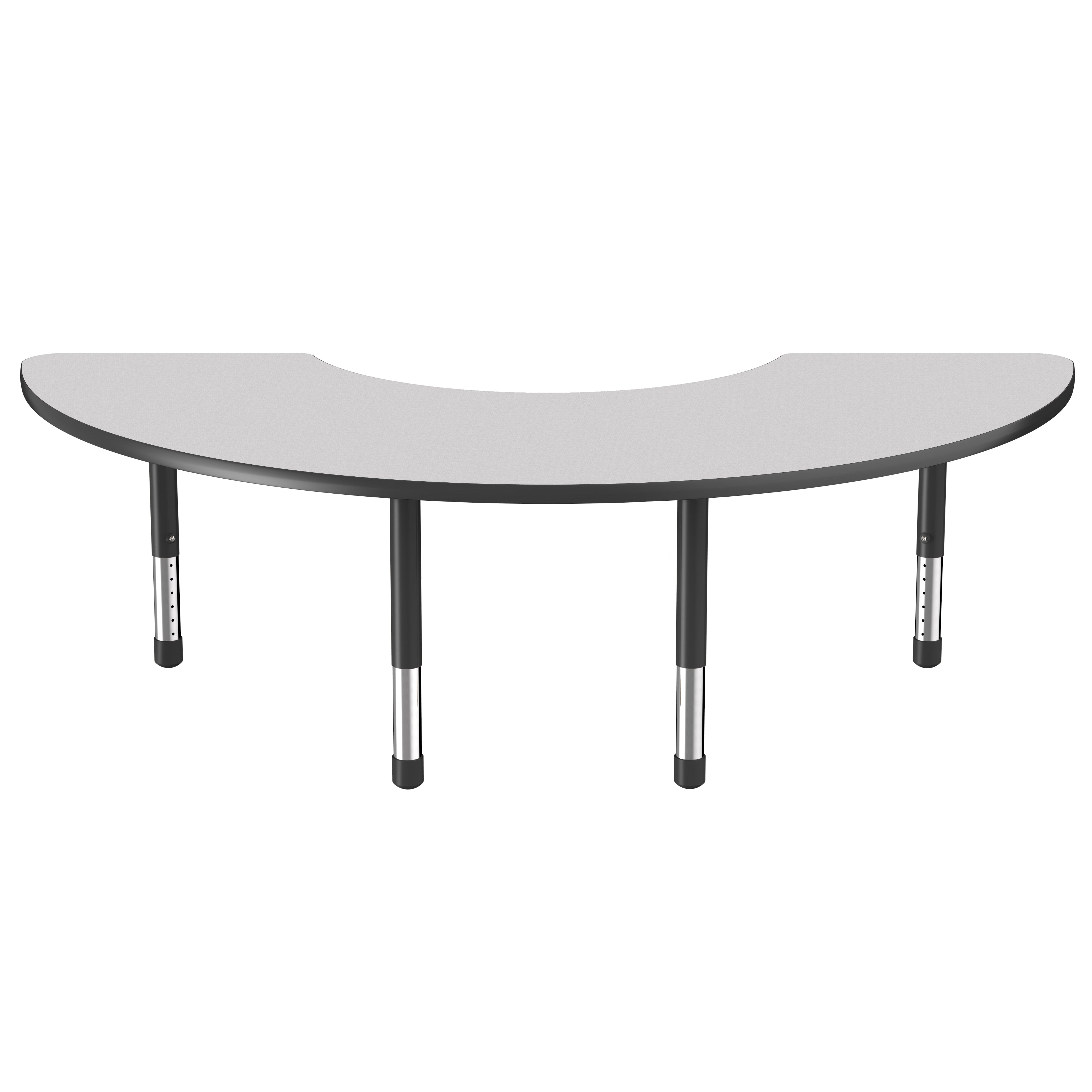 36" x 72" Half Moon Thermofused Activity Table with Adjustable Chunky Legs - Gray/Black
