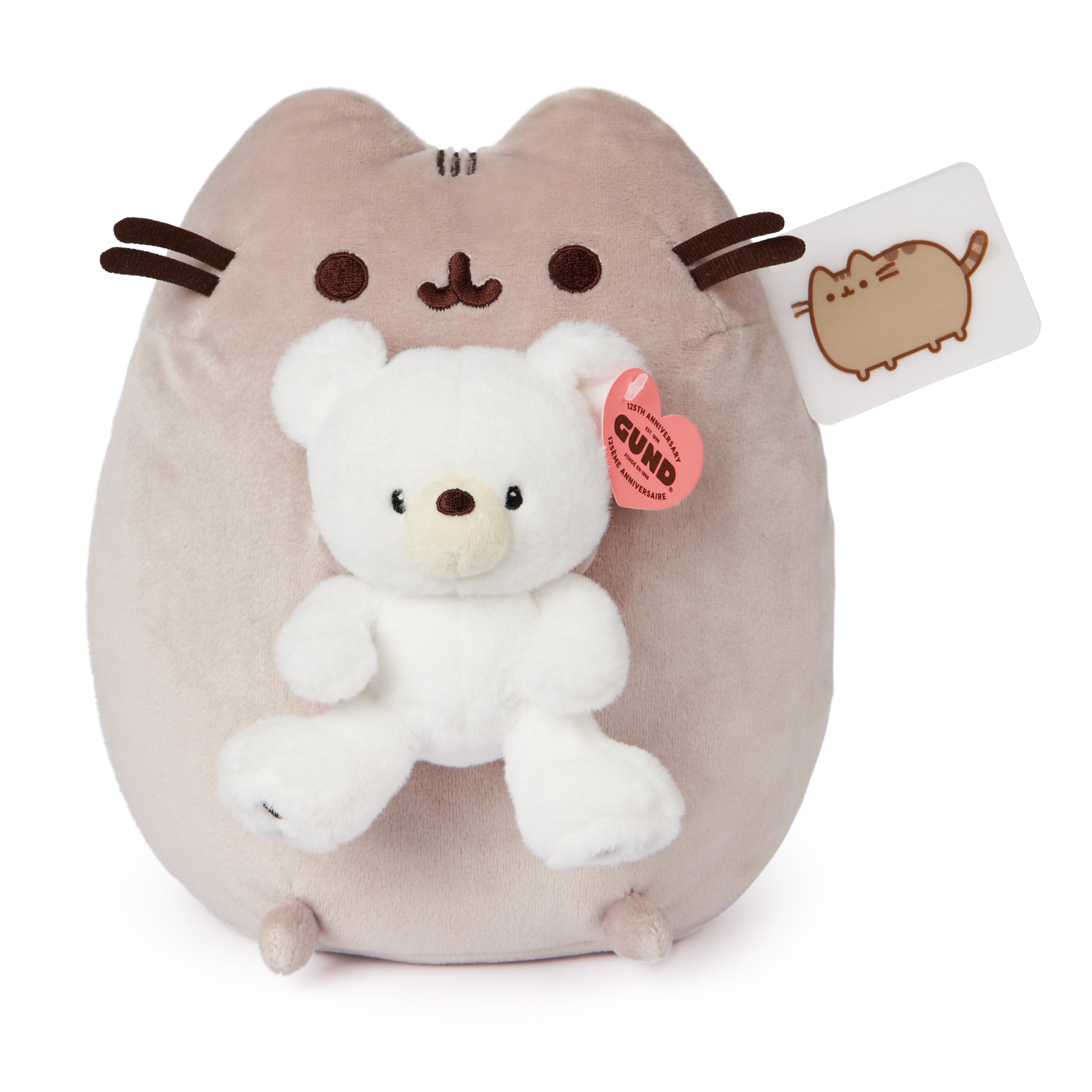 GUND Pusheen with Kai Bear Plush, Stuffed Animal Cat with Teddy Bear for Ages 8 and Up, 9.5”, Gray