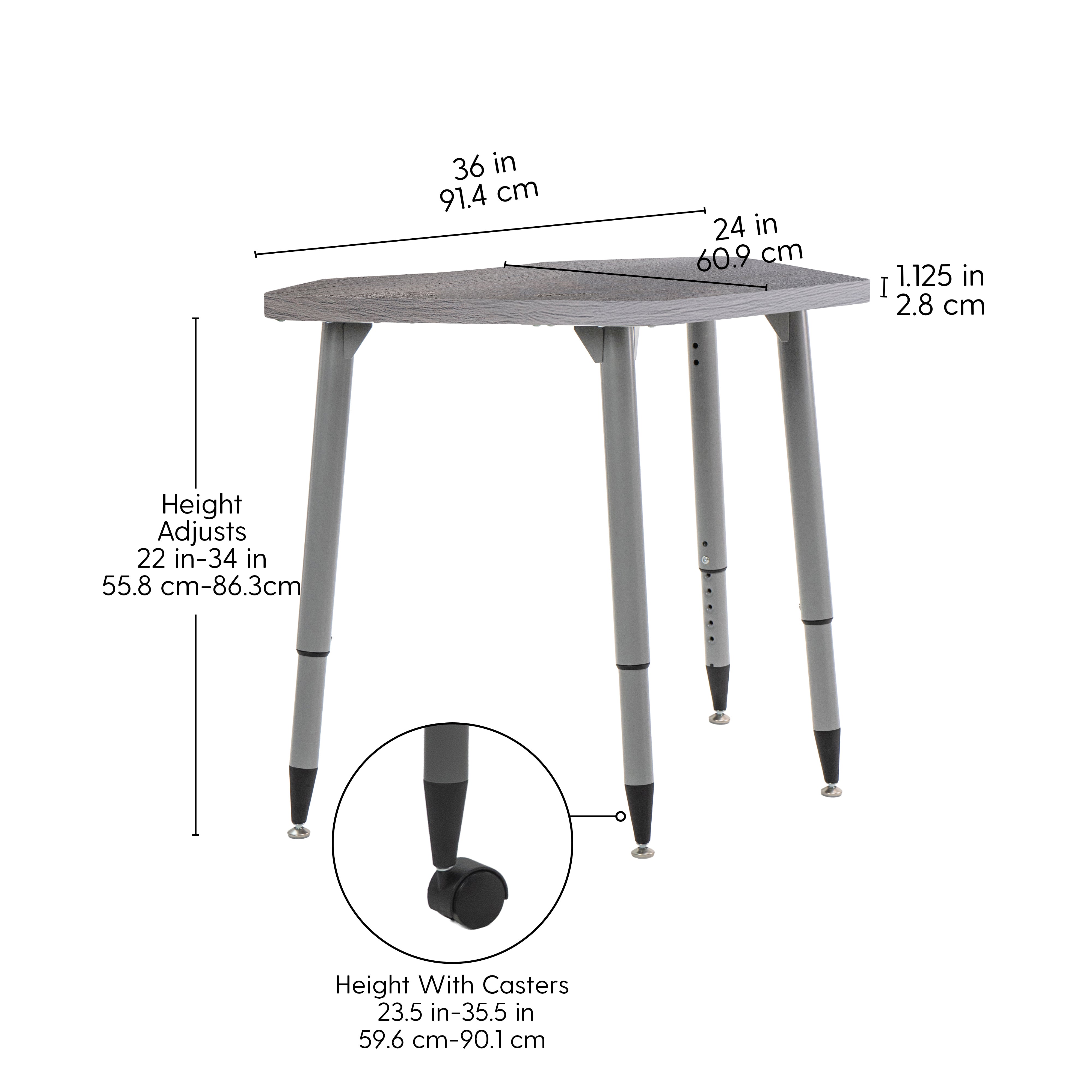 Adapte 24" x 36" Petal Woodgrain Activity Table with Adjustable Tapered Legs - Gray Wood/Silver
