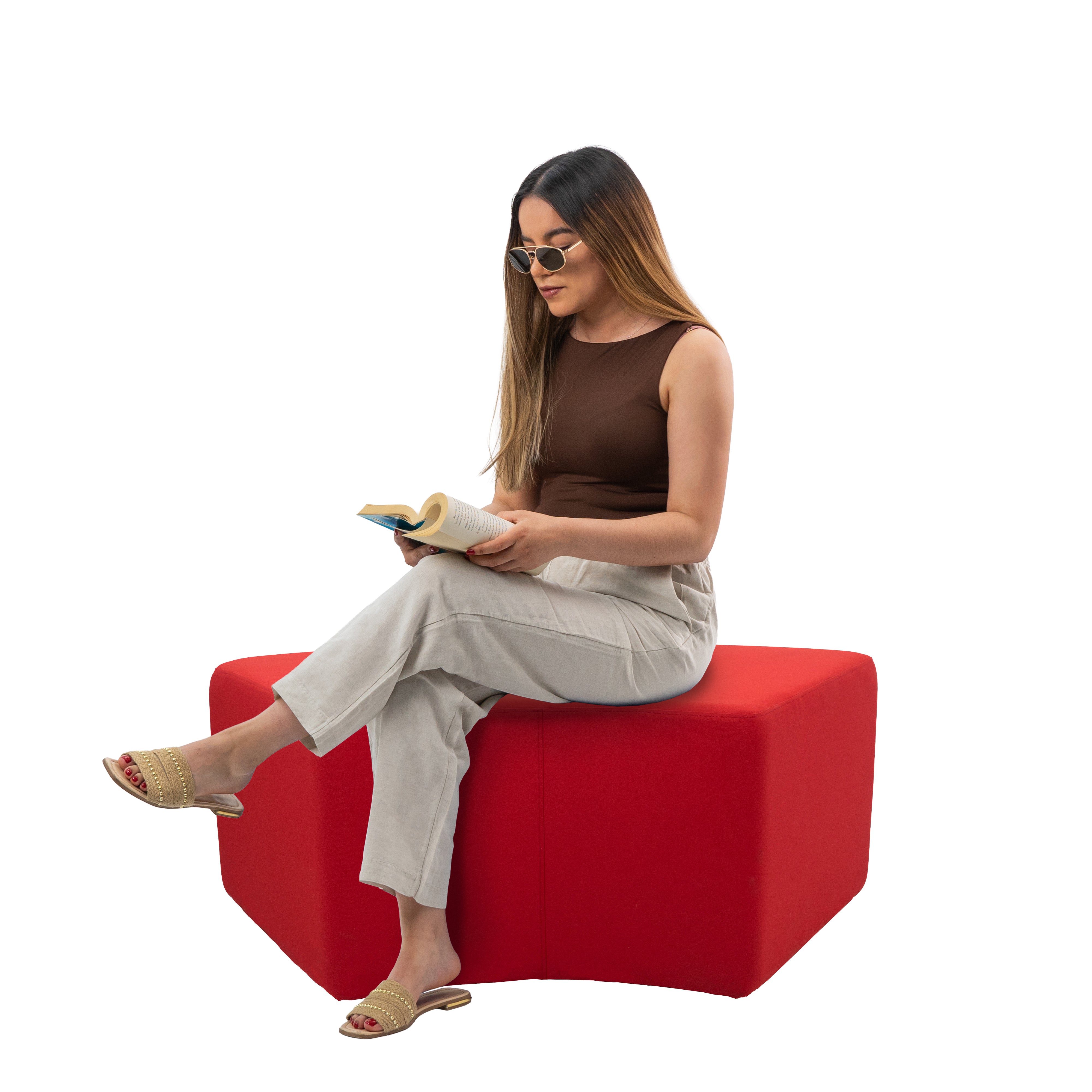 Outdoor 24" x 48" S-Curve Ottoman with Sunbrella®, 18" H - Canvas Jockey Red