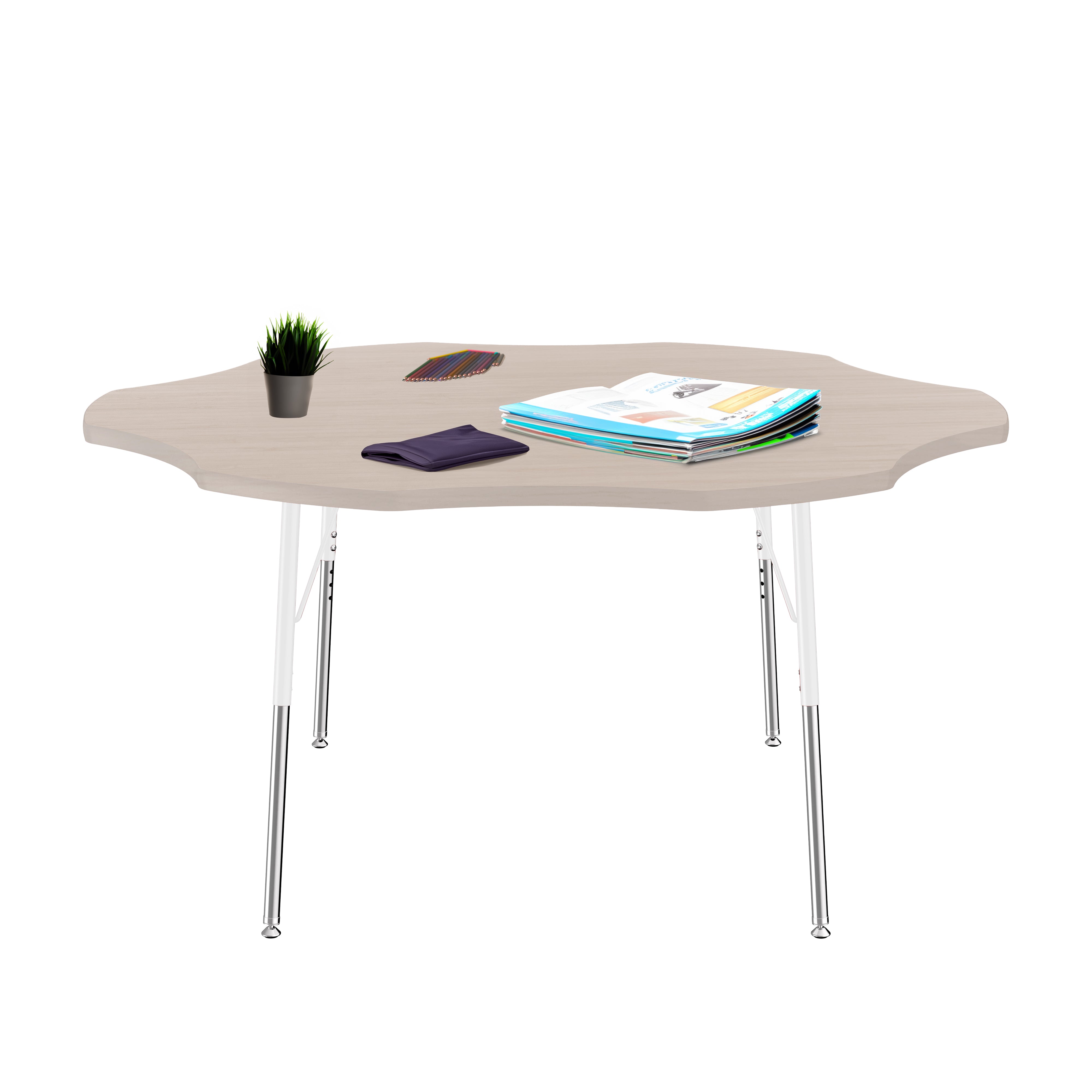 60" Flower Thermofused Woodgrain Activity Table with Standard Legs - Asian Sand/White