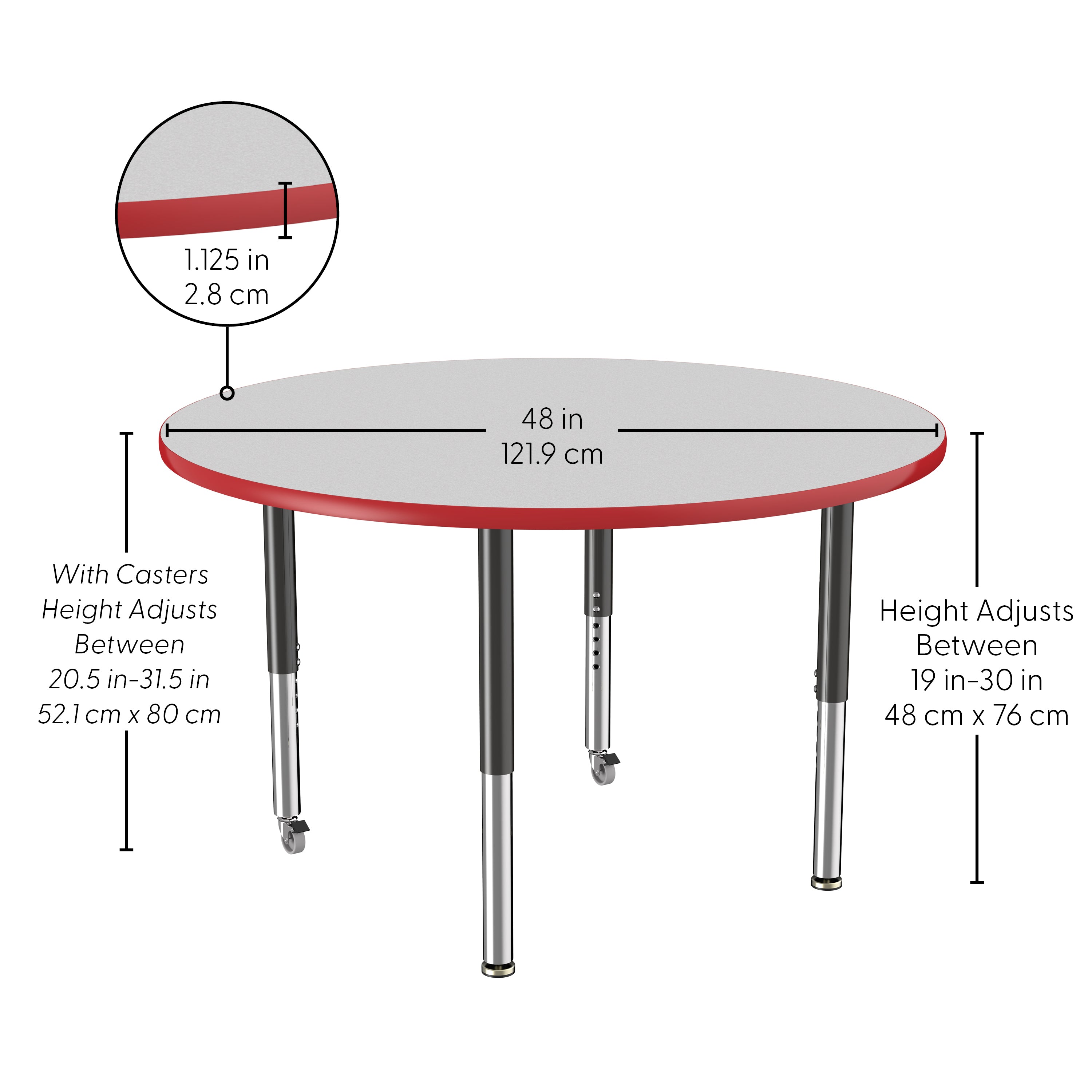 48" Round T-Molding Activity Table with Adjustable Super Legs - Gray/Red/Black