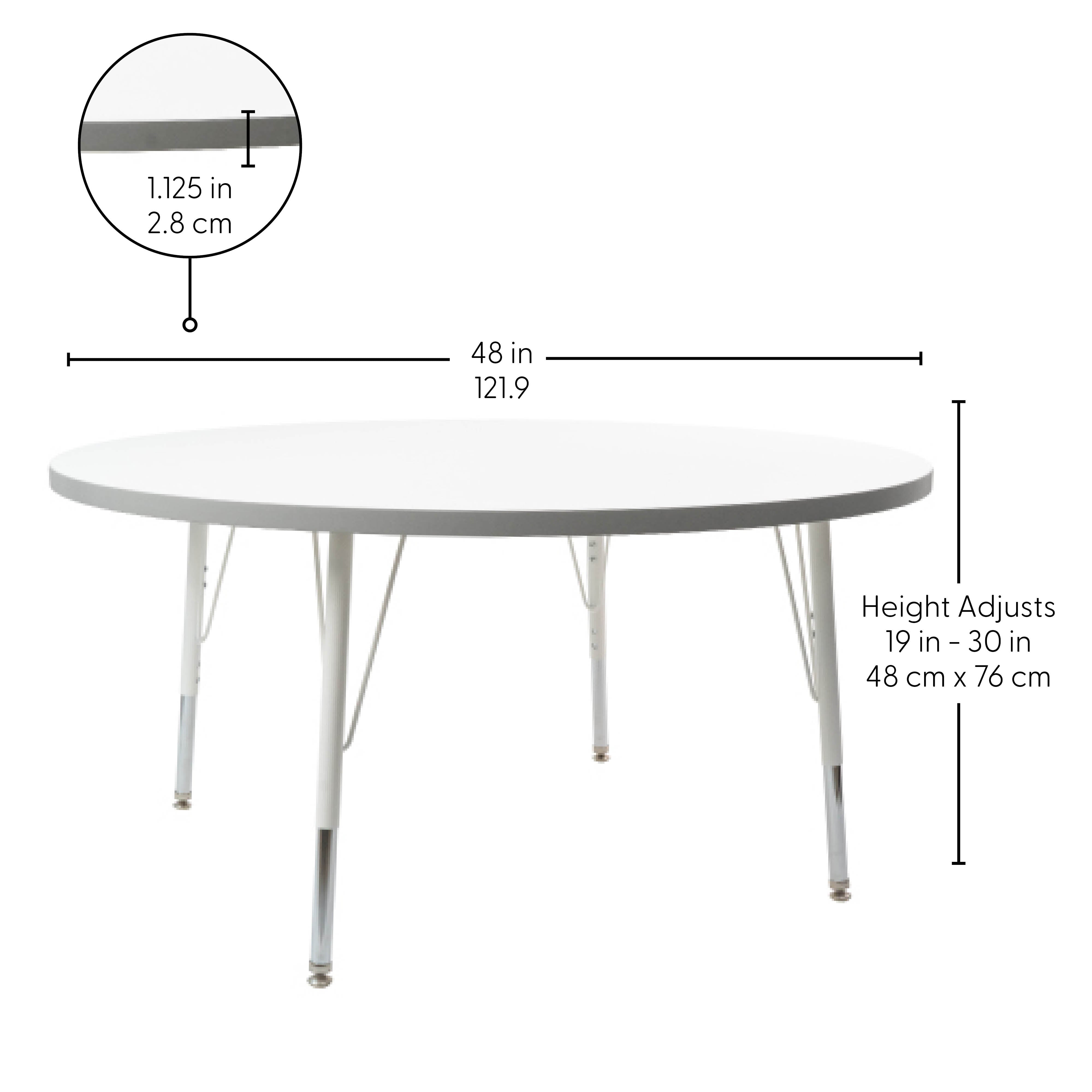 48" Round Thermofused Activity Table with Adjustable Standard Swivel Glide Legs - White/Light Gray/White