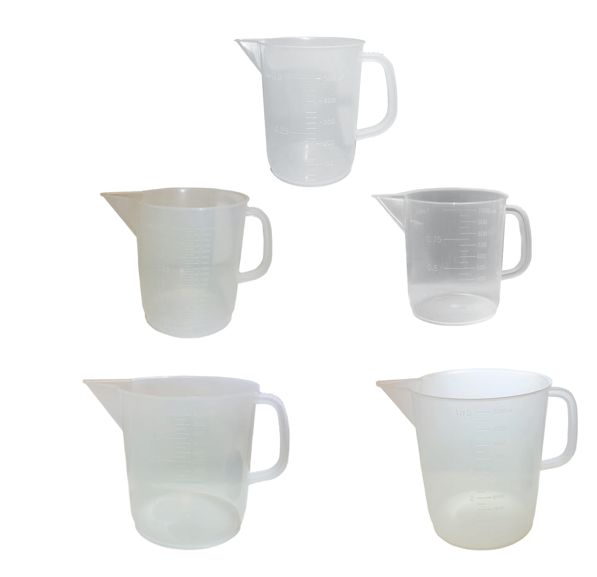 Beaker, Jug, Polypropylene, Various Volumes, Set of 5 (500ml-5000ml)