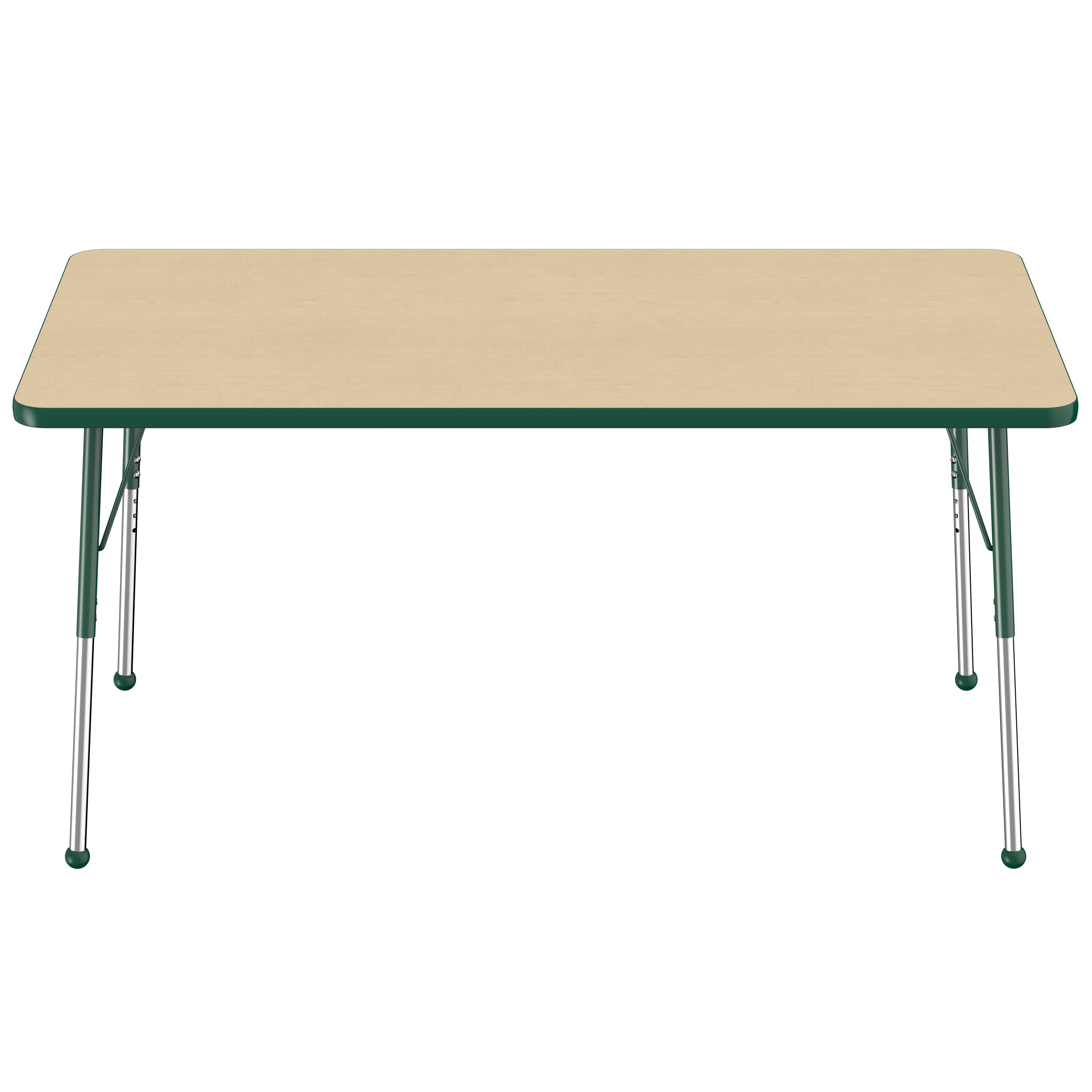 36" x 60" Rectangle T-Molding Activity Table with Adjustable Standard Ball Glide Legs - Maple/Green