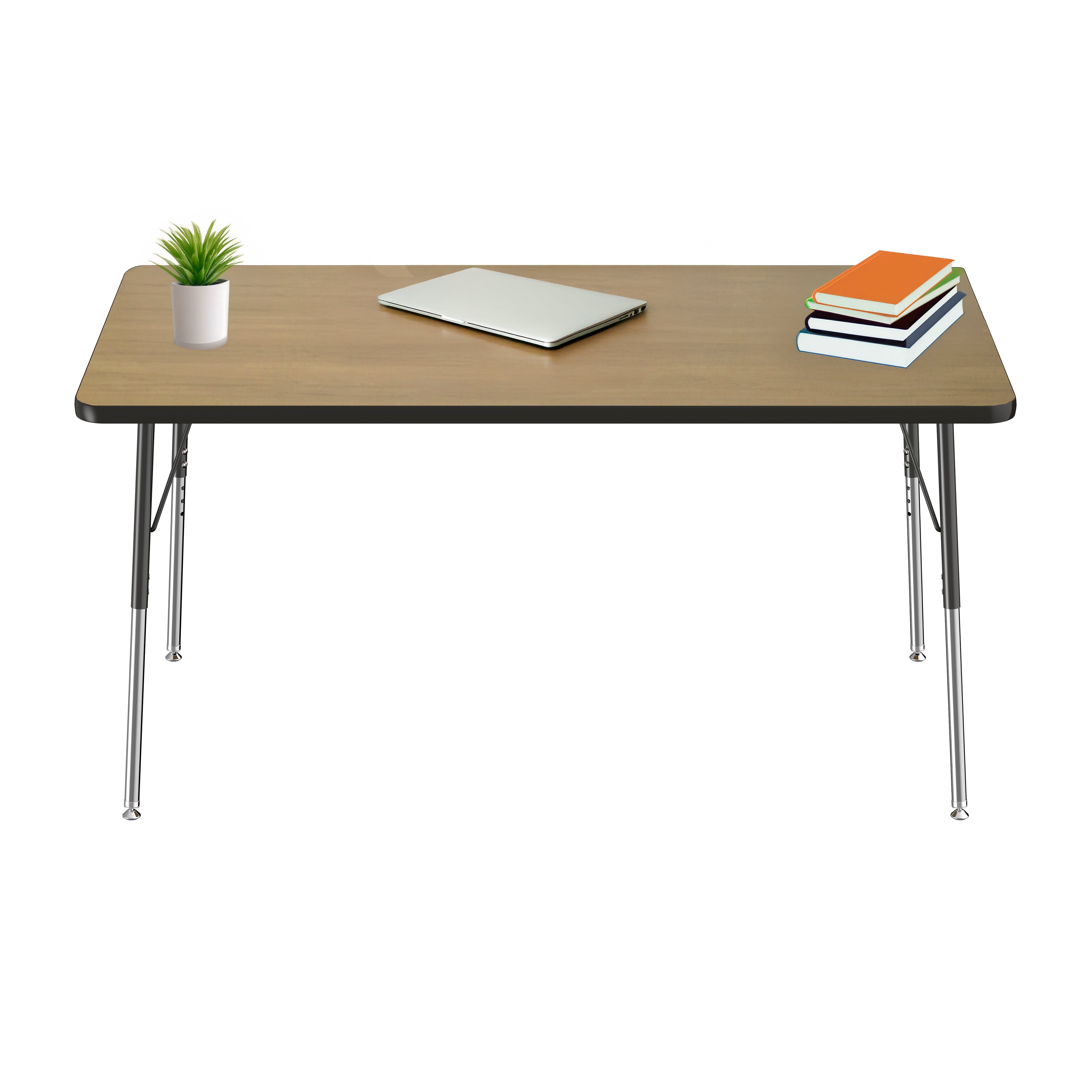 36" x 60" Rectangle T-Molding Activity Table with Adjustable Standard Swivel Glide Legs - Pasadena Oak/Black