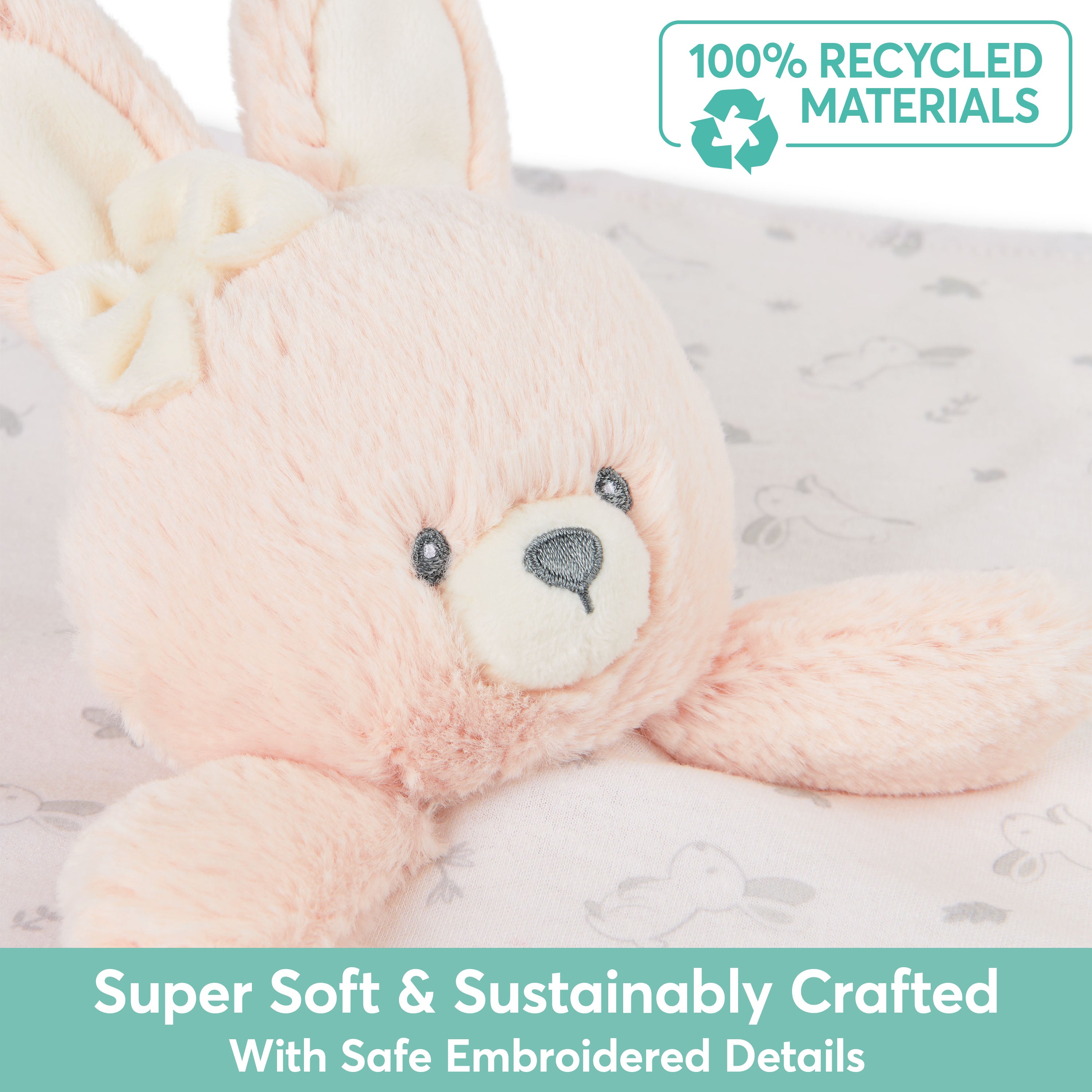 GUND Baby Sustainably Soft Bunny Lovey, Stuffed Animal Plush Blanket Made from 100% Recycled Materials, for Babies and Newborns, Pink/Cream, 10”