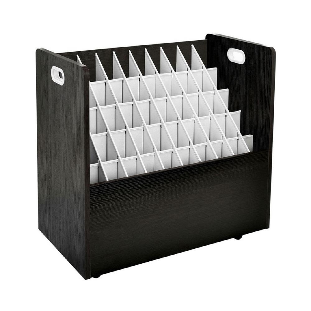 50-Compartment Black Mobile Wood Roll File Storage Organizer 2 Pack