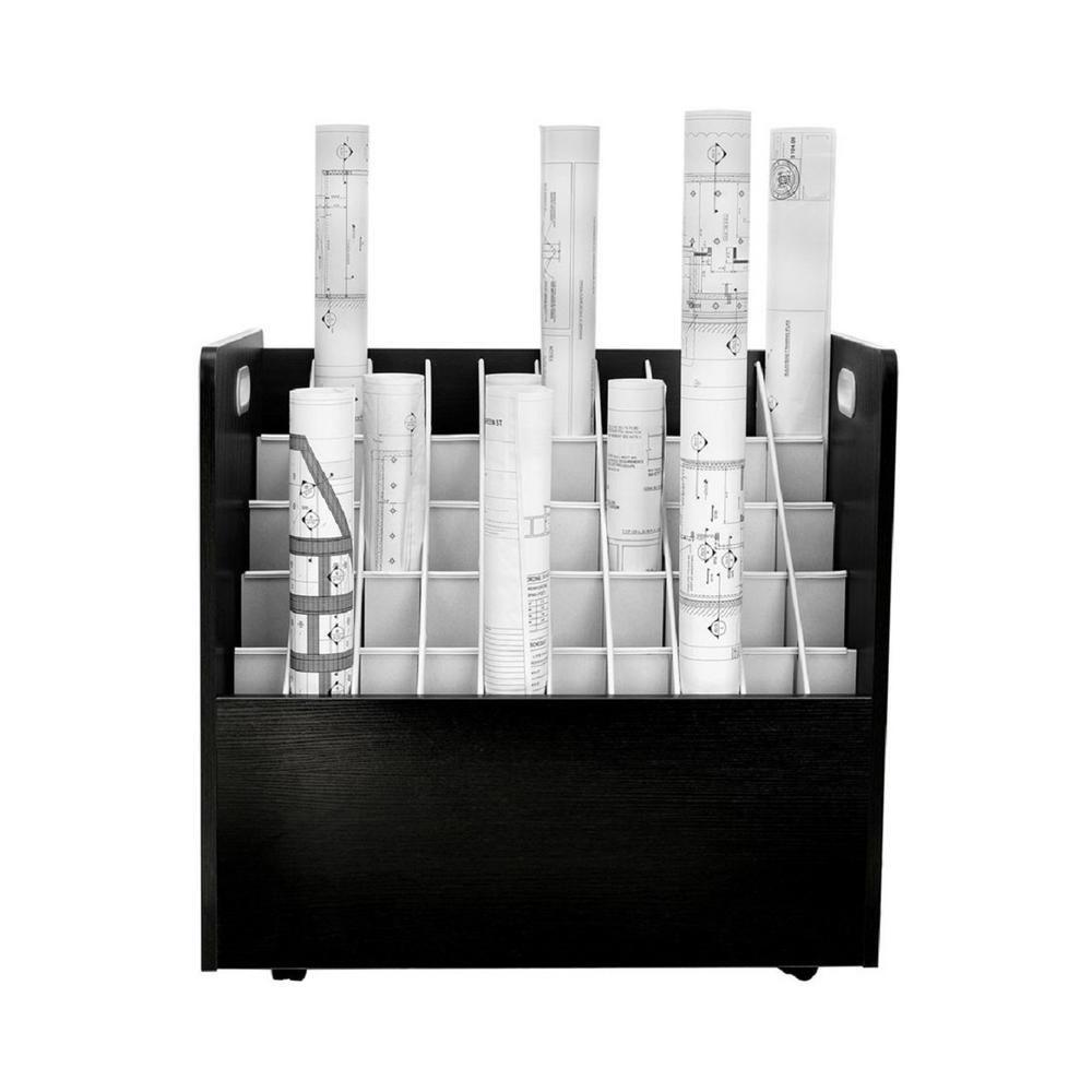 50-Compartment Black Mobile Wood Roll File Storage Organizer 2 Pack