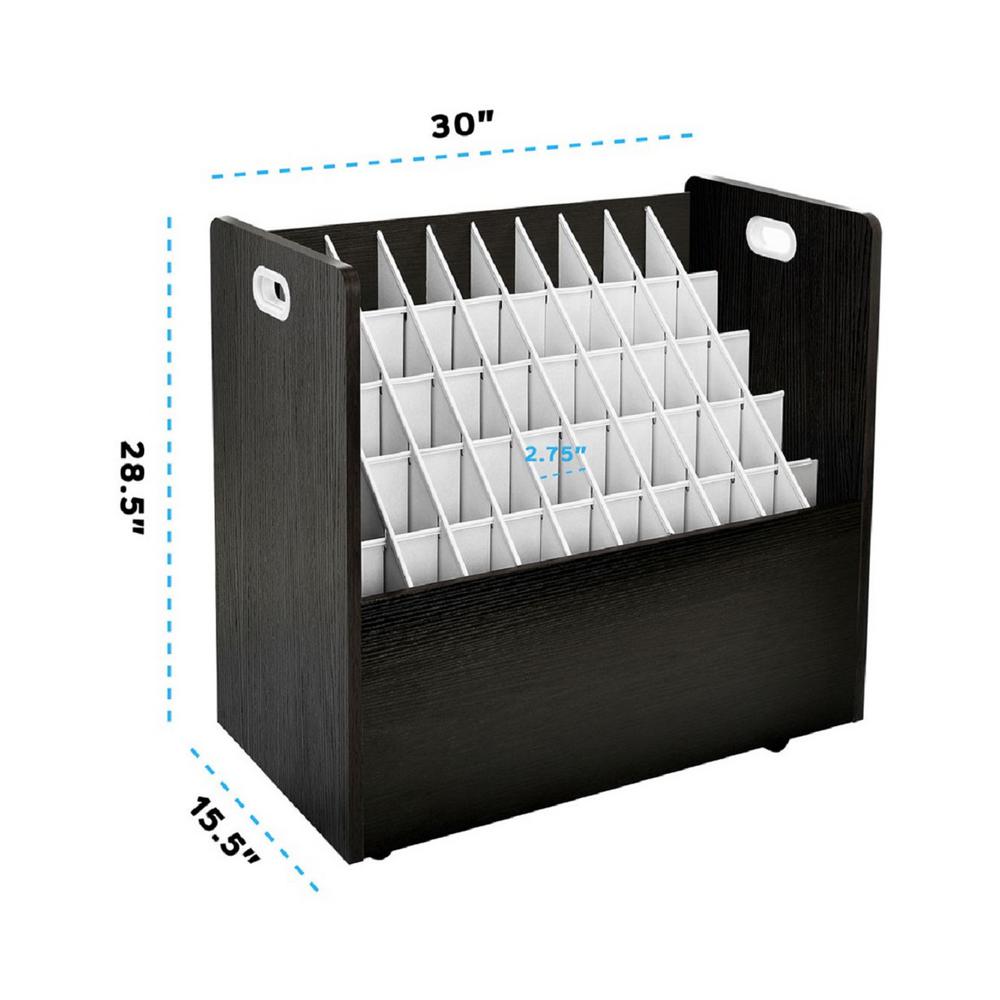 50-Compartment Black Mobile Wood Roll File Storage Organizer 2 Pack