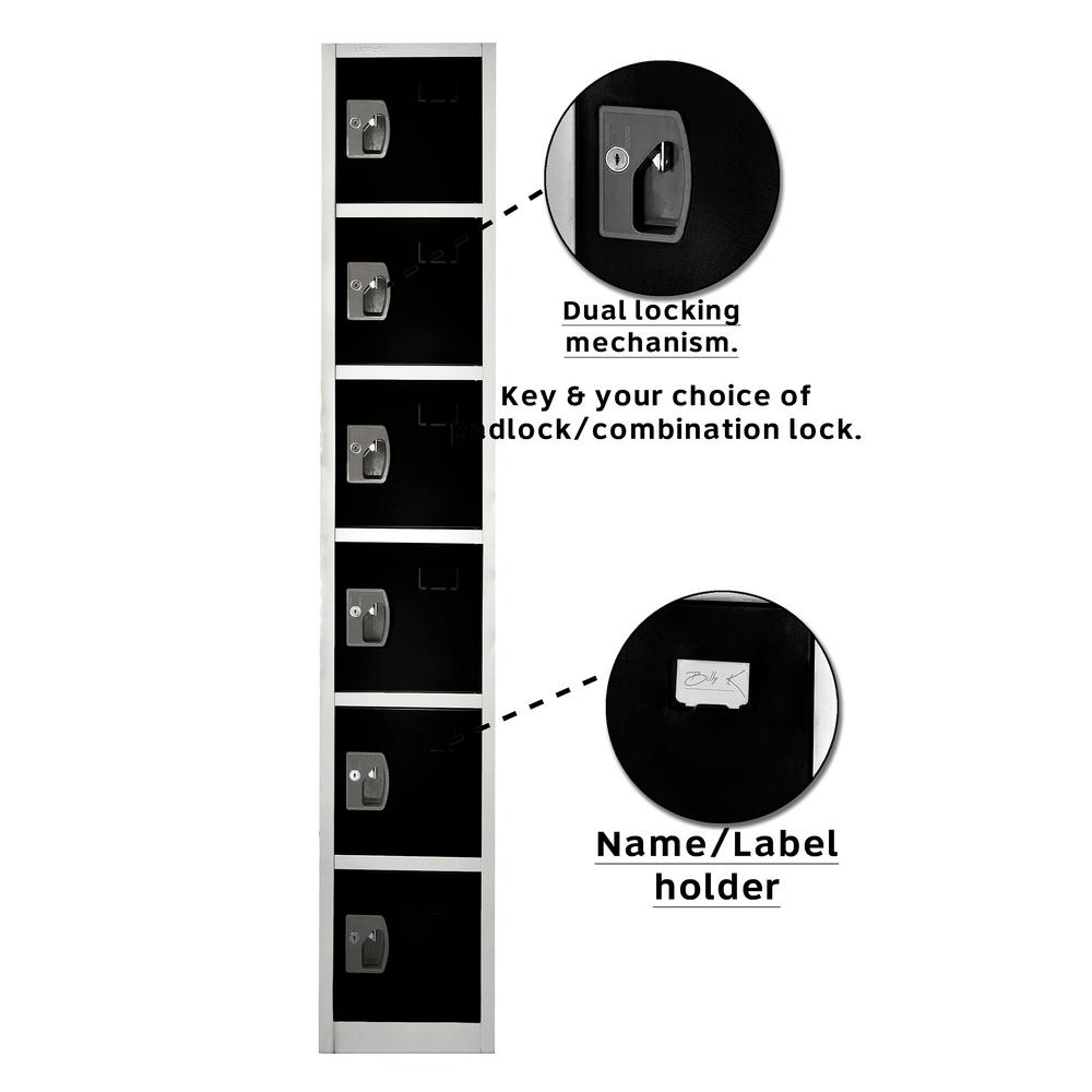 AdirOffice 72 in. x 12 in. x 12 in. 6-Compartment Steel Tier Key Lock Storage Locker in Black 2 Pack