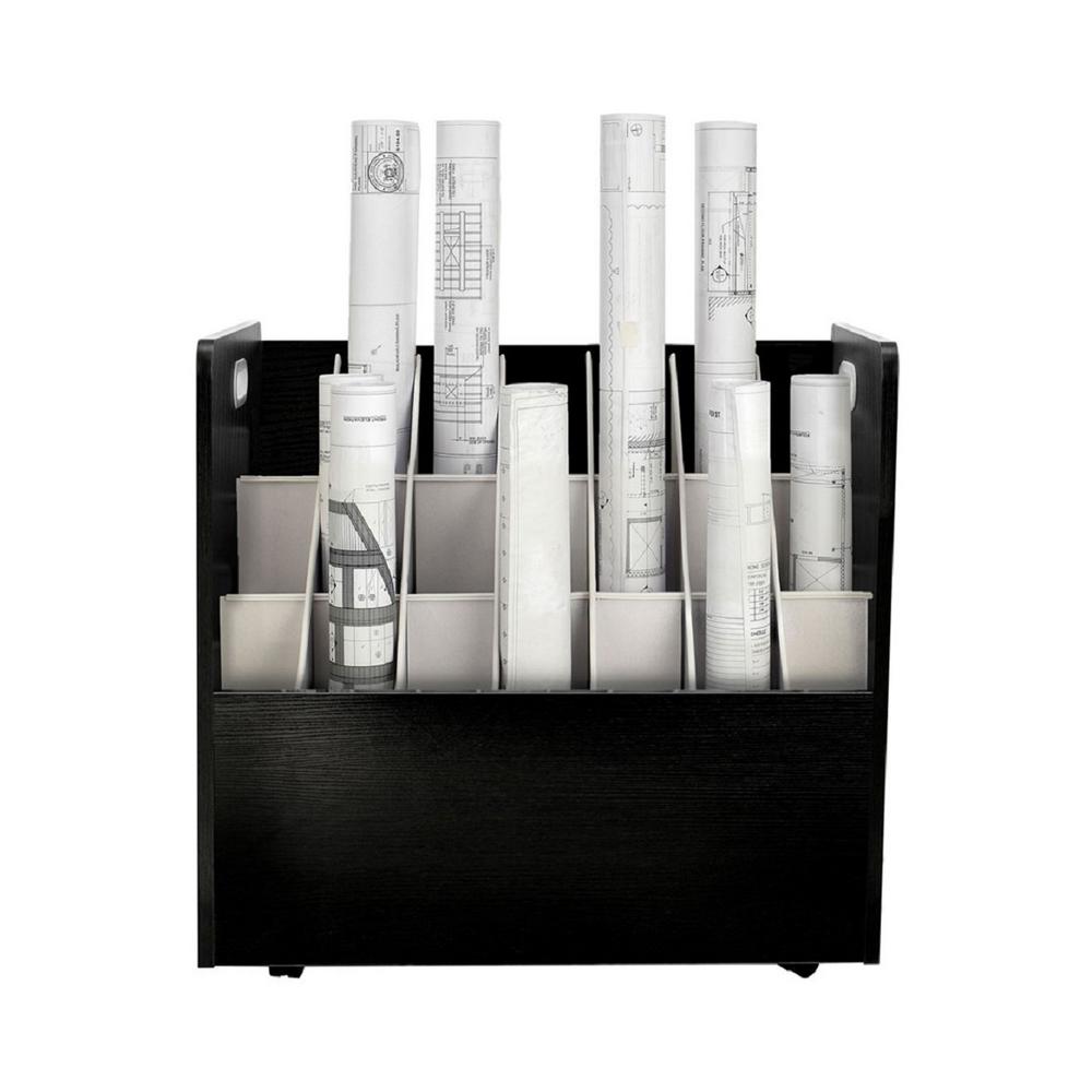 21-Slot Mobile Rolling Wood Blueprint Roll File Large Document Organizer