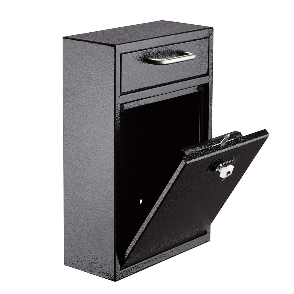 Black Large Drop Box Wall Mounted Locking Mail Box with Key and Combination lock with Suggestion Cards