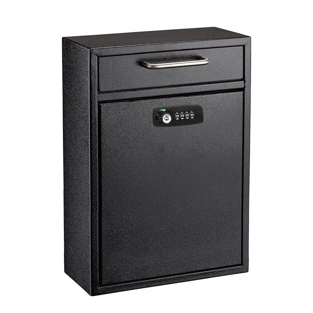 Black Large Drop Box Wall Mounted Locking Mail Box with Key and Combination lock with Suggestion Cards