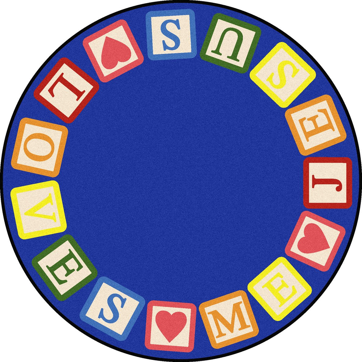 Blocks of Love 13'2" Round area rug in color Multi