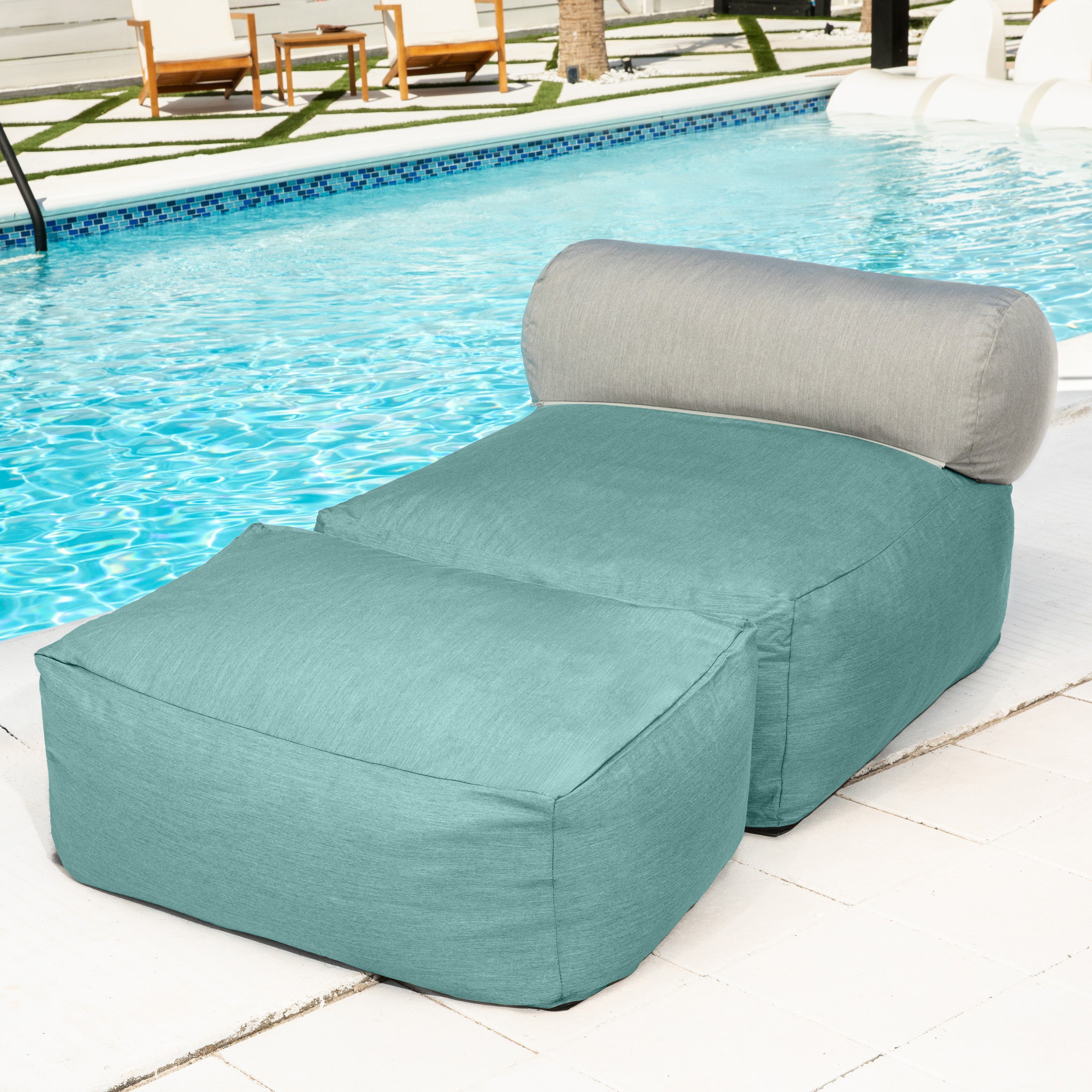 Jaxx Tybee Large Outdoor Lounge w/ Bolster and Ottoman - Sunbrella Breeze