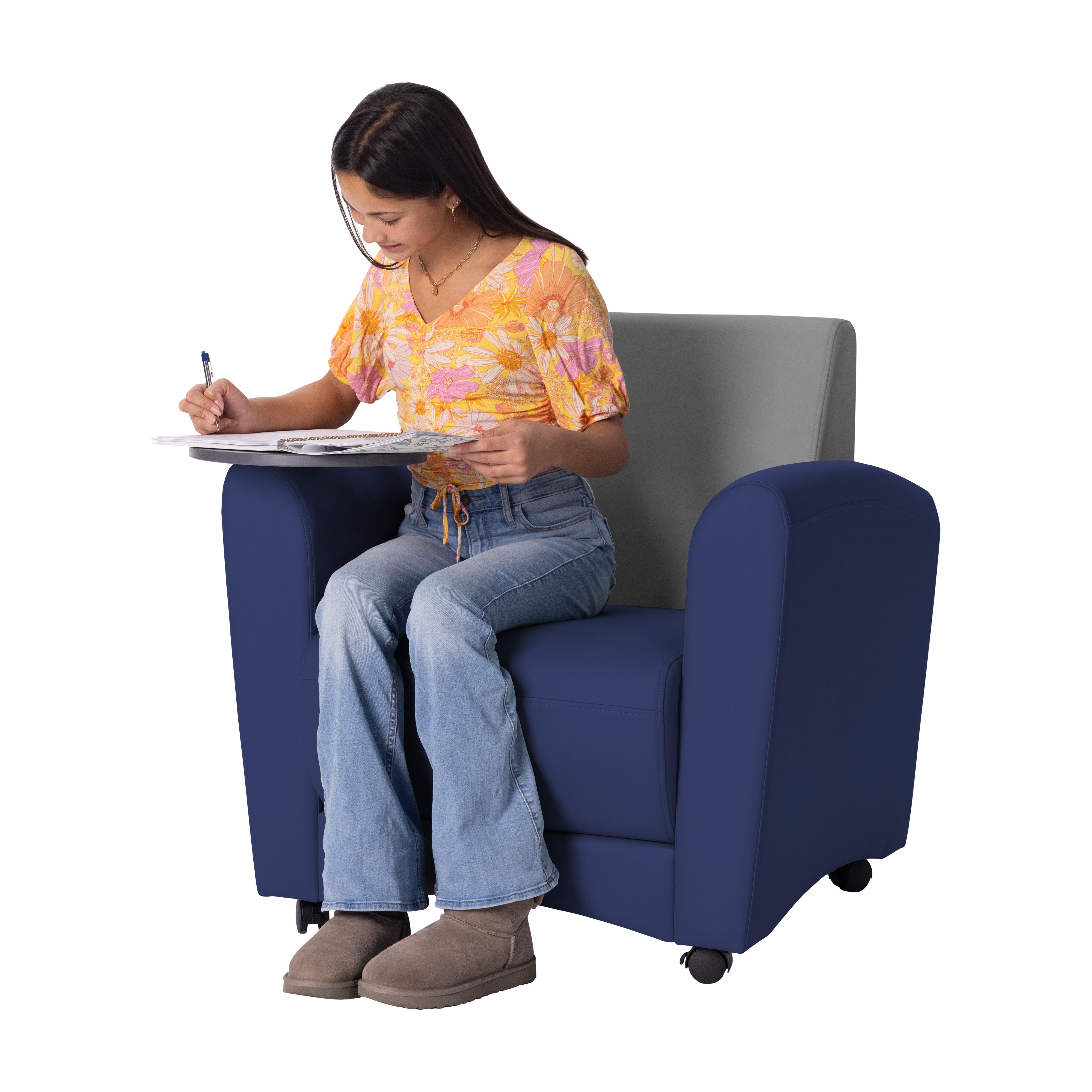 Pro Series Upholstered Common Area Chair with Tablet - Navy/Gray/Cosmic Strandz