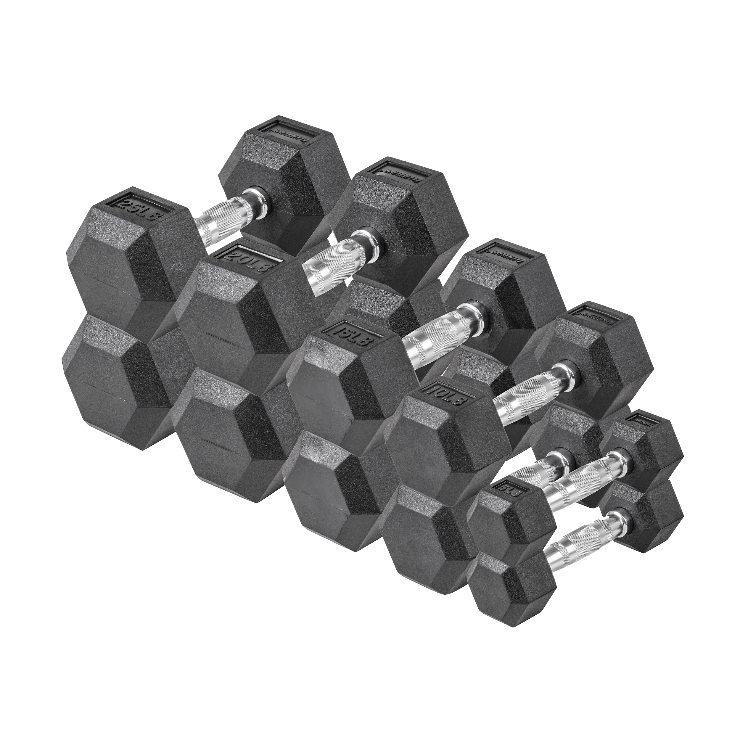 Lifeline 150Lb Hex Rubber Dumbbell Set -  (2) 5Lb, (2) 10Lb, (2) 15Lb, (2) 20Lb,(2) 25Lb Set