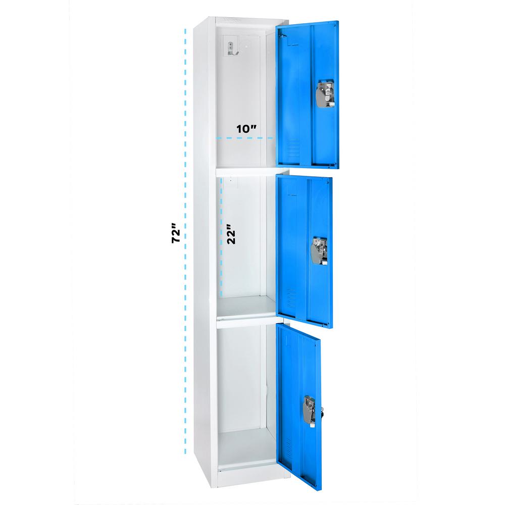 72 in. x 12 in. x 12 in. Triple-Compartment Steel Tier Key Lock Storage Locker in Blue 2 Pack