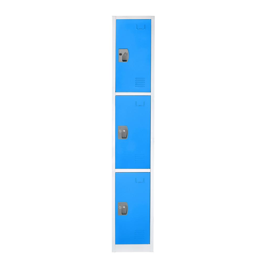 72 in. x 12 in. x 12 in. Triple-Compartment Steel Tier Key Lock Storage Locker in Blue 2 Pack