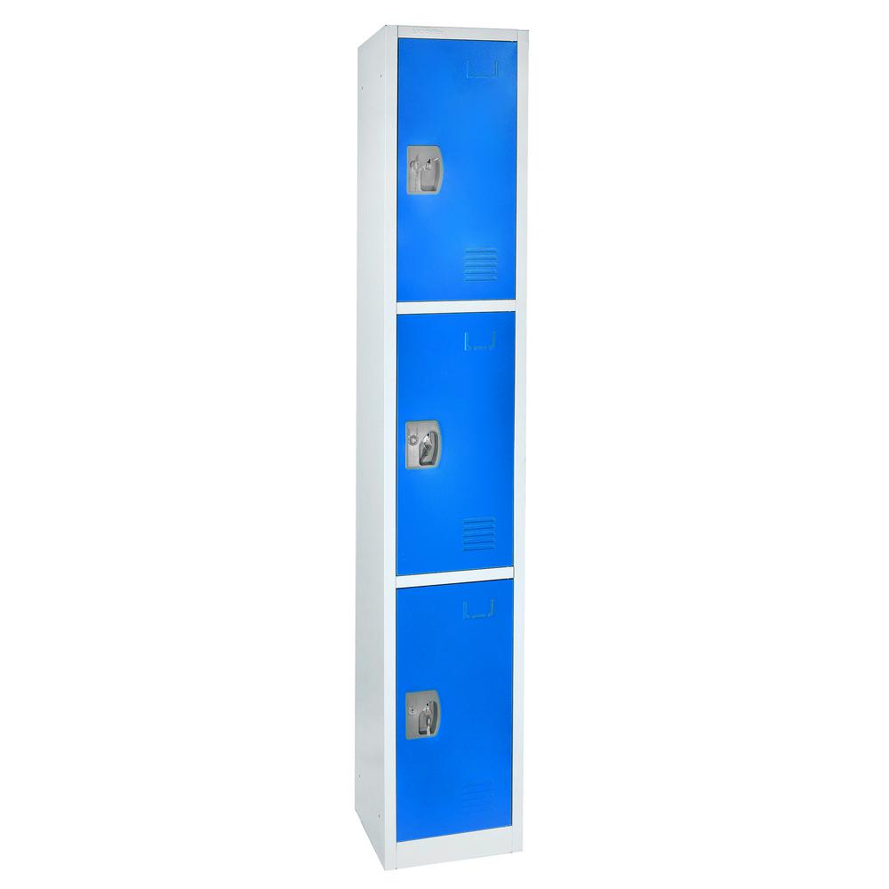 72 in. x 12 in. x 12 in. Triple-Compartment Steel Tier Key Lock Storage Locker in Blue (4-Pack)