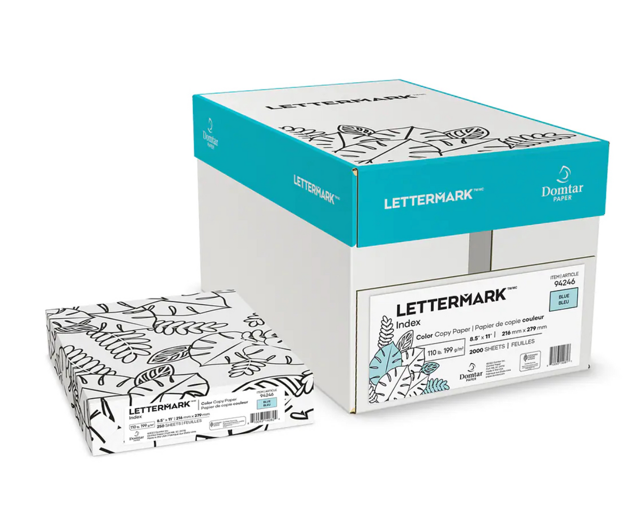 Vellum Bristol 8.5" x 11" Color Copy Paper, 110 lbs., BLUE - SMOOTH, 250 Sheets/Ream