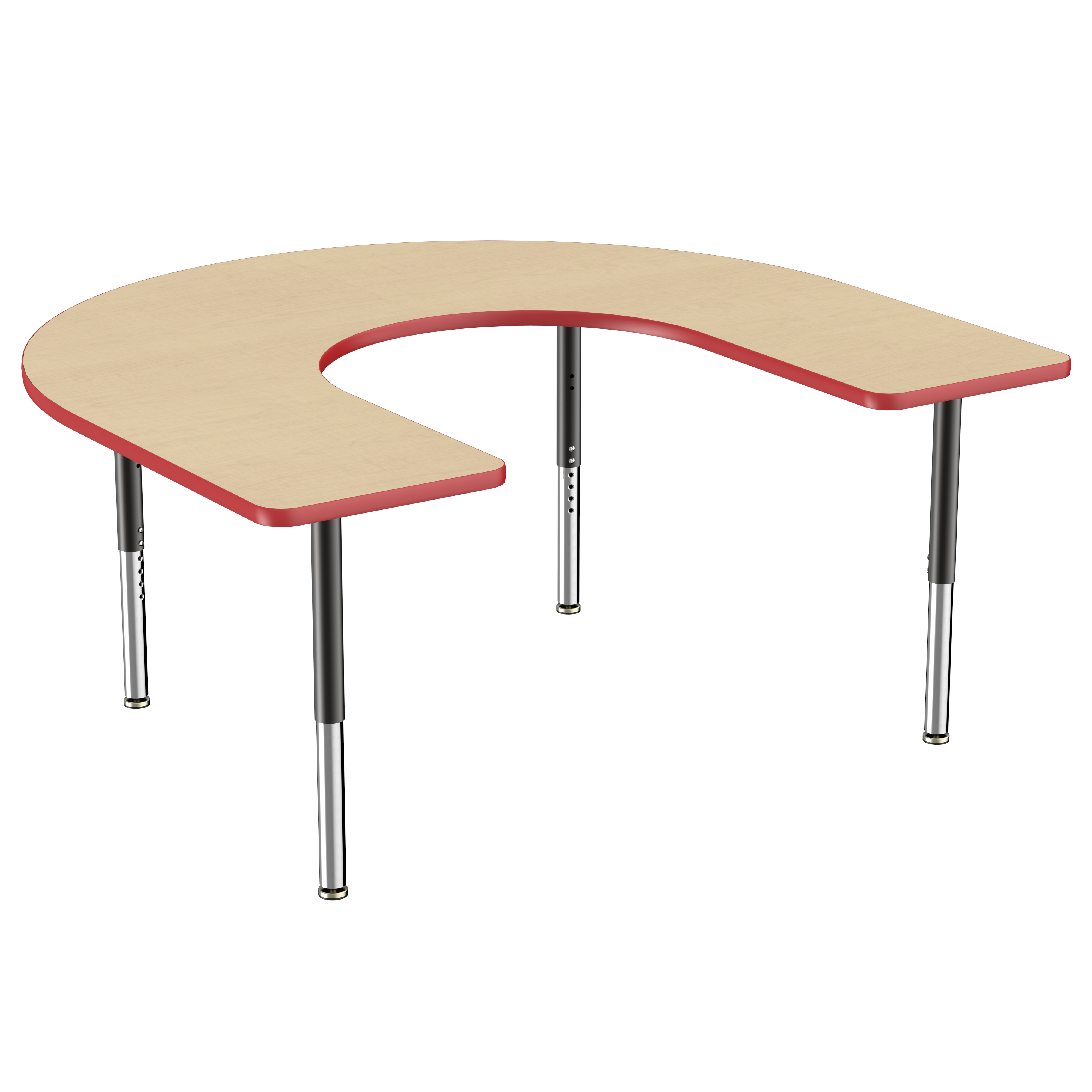 60" x 66" Horseshoe T-Molding Activity Table with Adjustable Super Legs - Maple/Red/Black