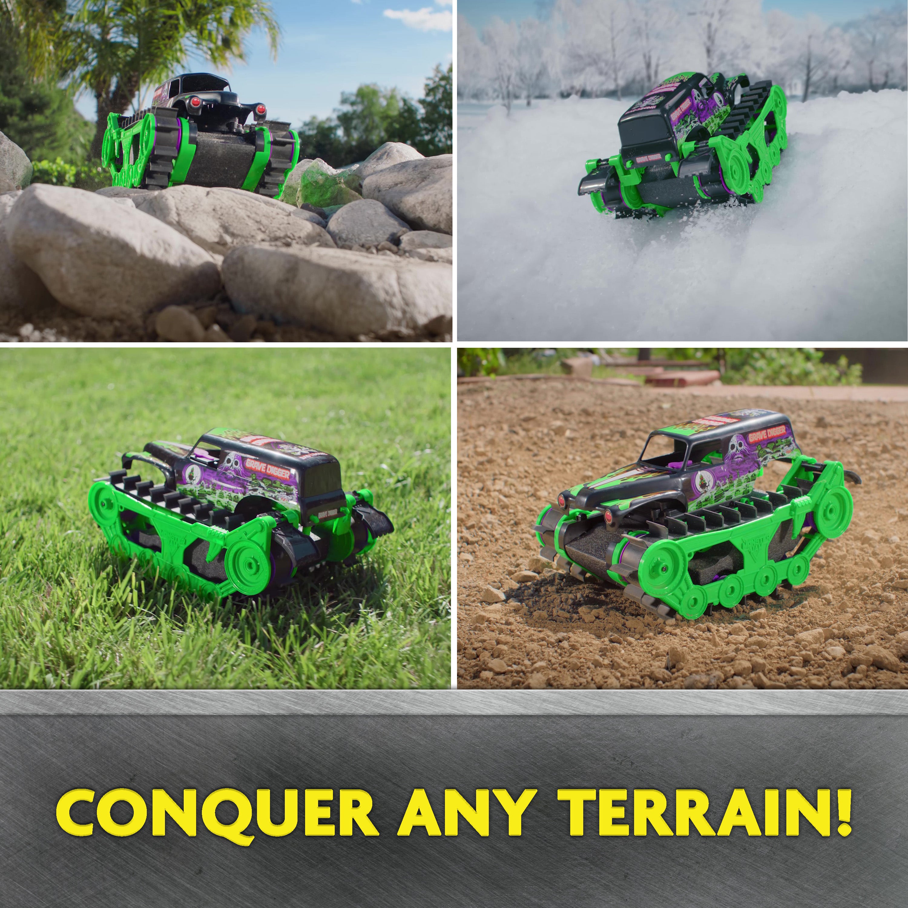 Monster Jam, Official Grave Digger Trax All-Terrain Remote Control Outdoor Vehicle,  1:15 Scale, Kids Toys for Boys and Girls Ages 4 and Up