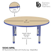 48" Round T-Molding Activity Table with Adjustable Chunky Legs - Maple/Blue