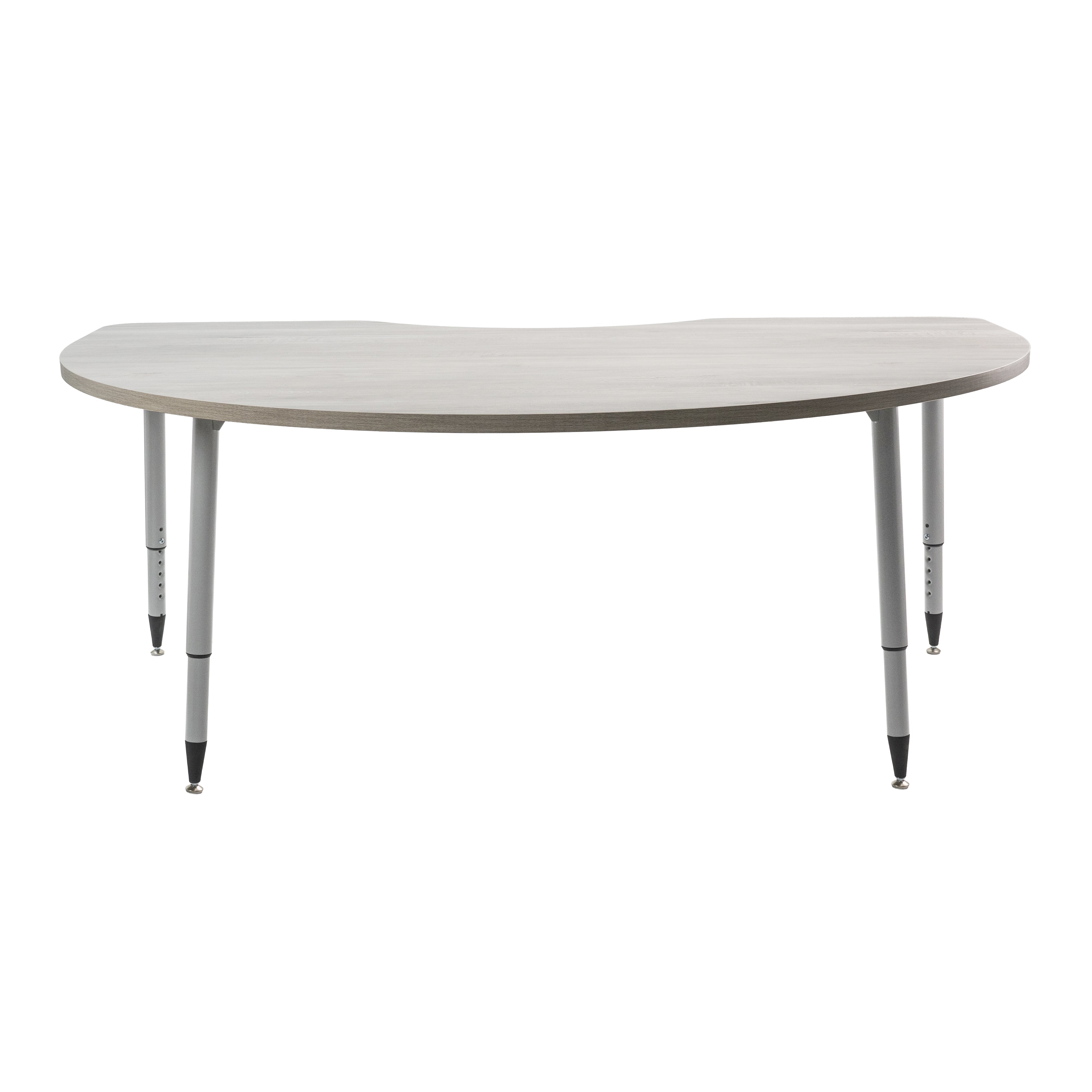 Adapte 48" x 72" Kidney Woodgrain Activity Table with Adjustable Tapered Legs - Light Gray Wood/Silver