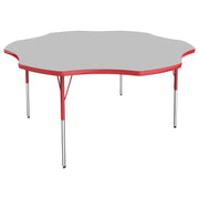 60" x 60" Flower T-Molding Activity Table with Adjustable Standard Swivel Glide Legs - Gray/Red