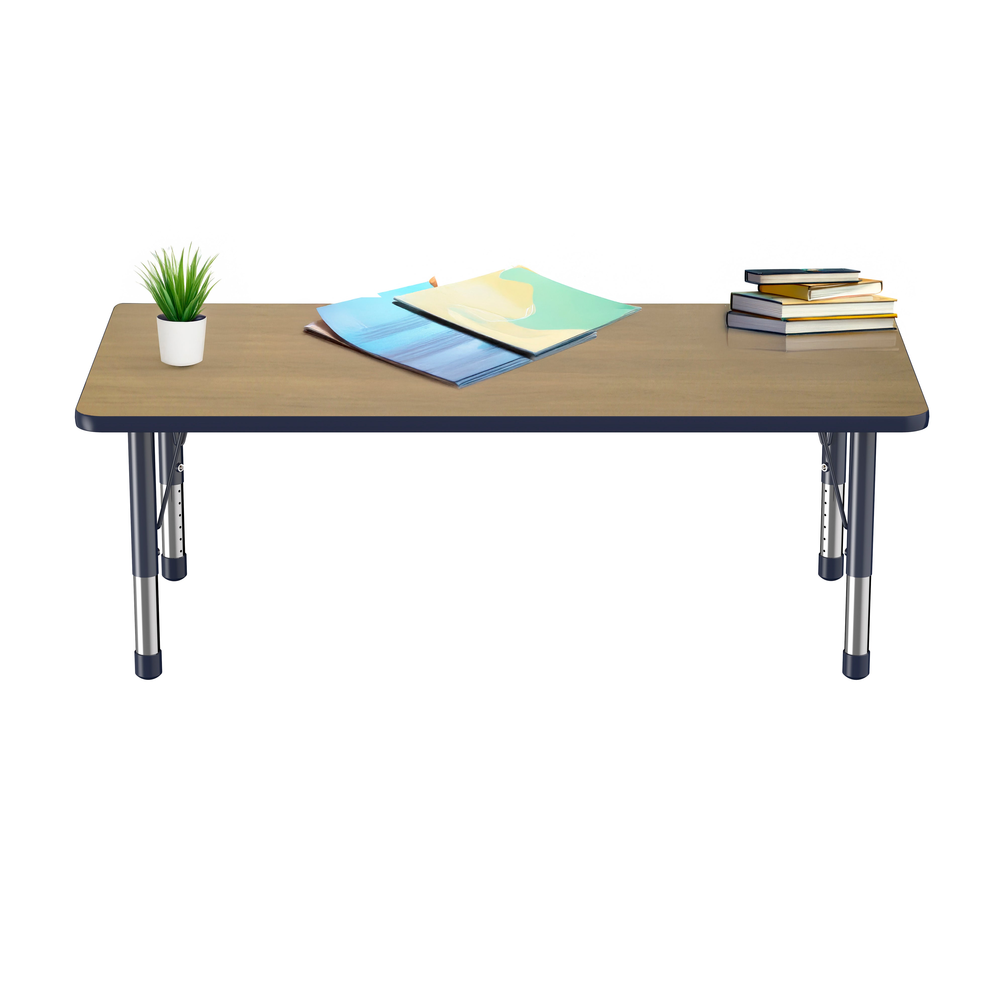 30" x 60" Rectangle T-Molding Activity Table with Adjustable Chunky Legs - Pasadena Oak/Navy