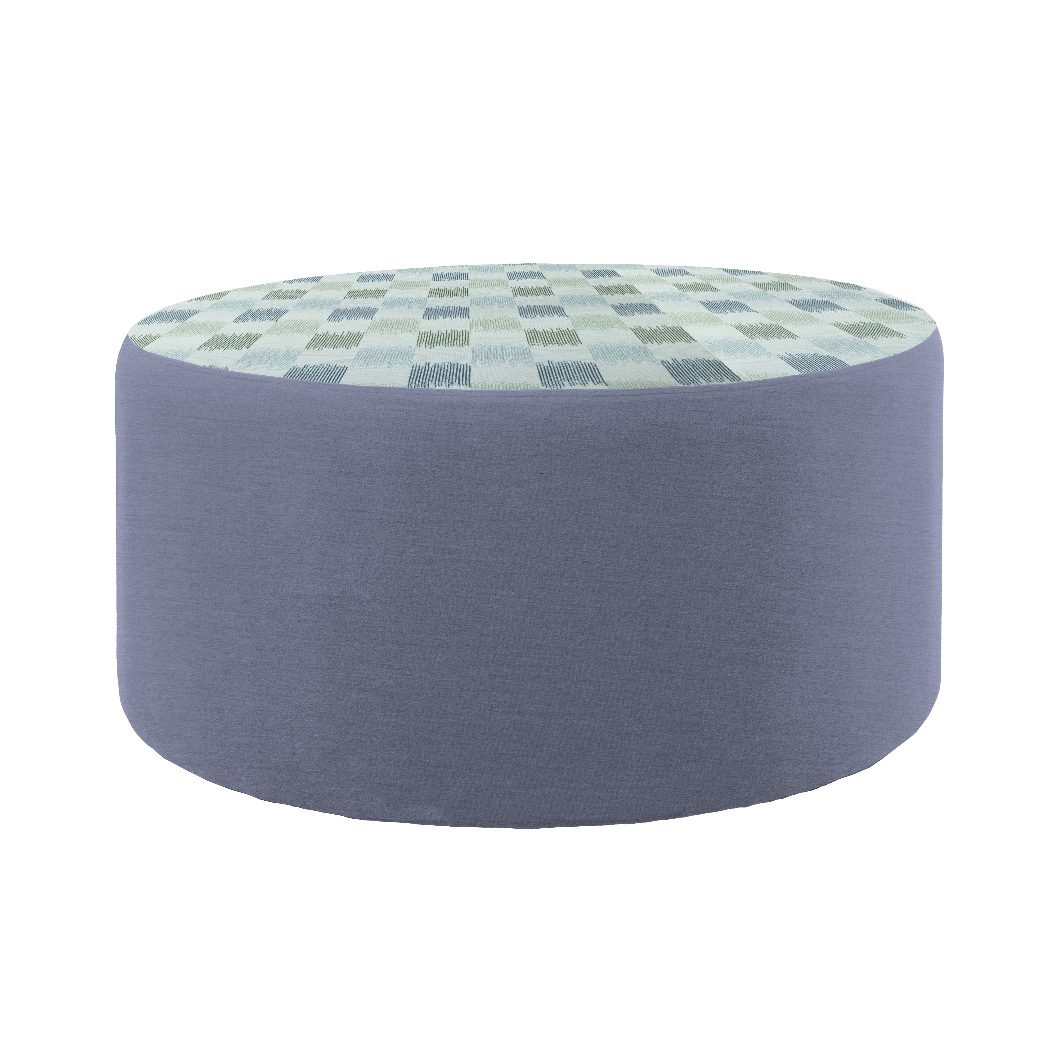 Outdoor 36" Round Ottoman with Sunbrella, 18" H - Dream Mist/Canvas Haze