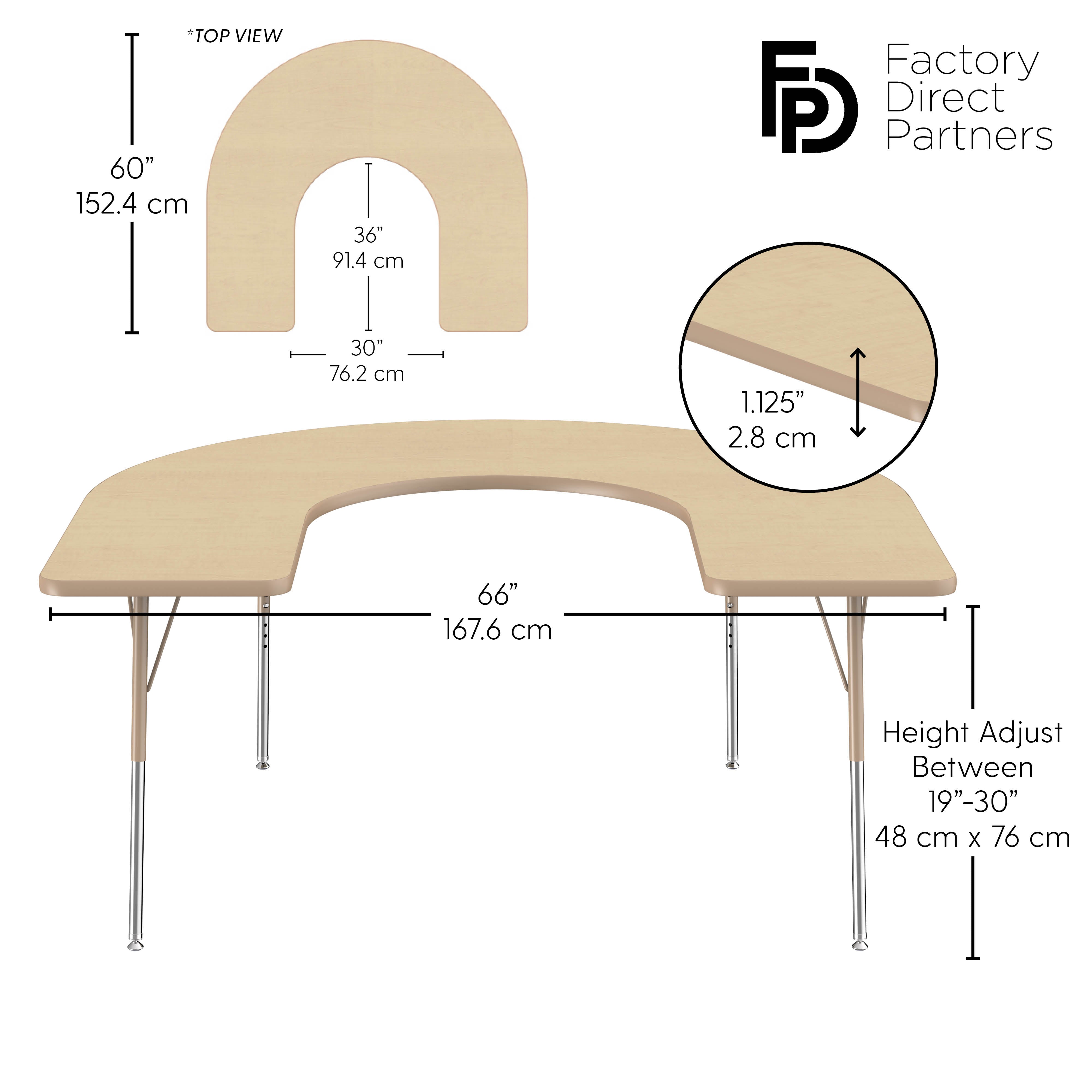 60" x 66" Horseshoe T-Molding Activity Table with Adjustable Standard Swivel Glide Legs - Maple/Sand