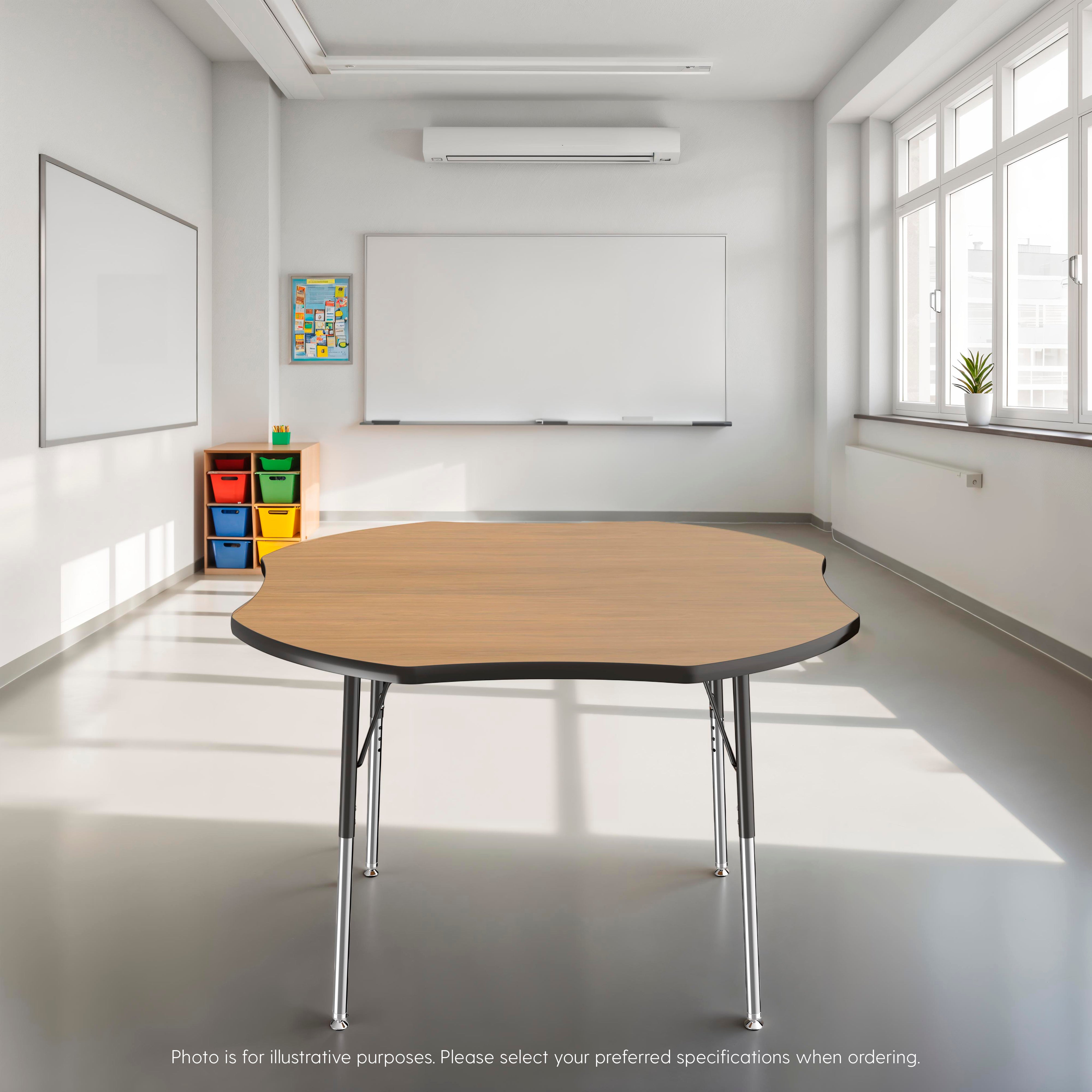 48" x 48" Clover T-Molding Activity Table with Adjustable Standard Ball Glide Legs - Pasadena Oak/Black