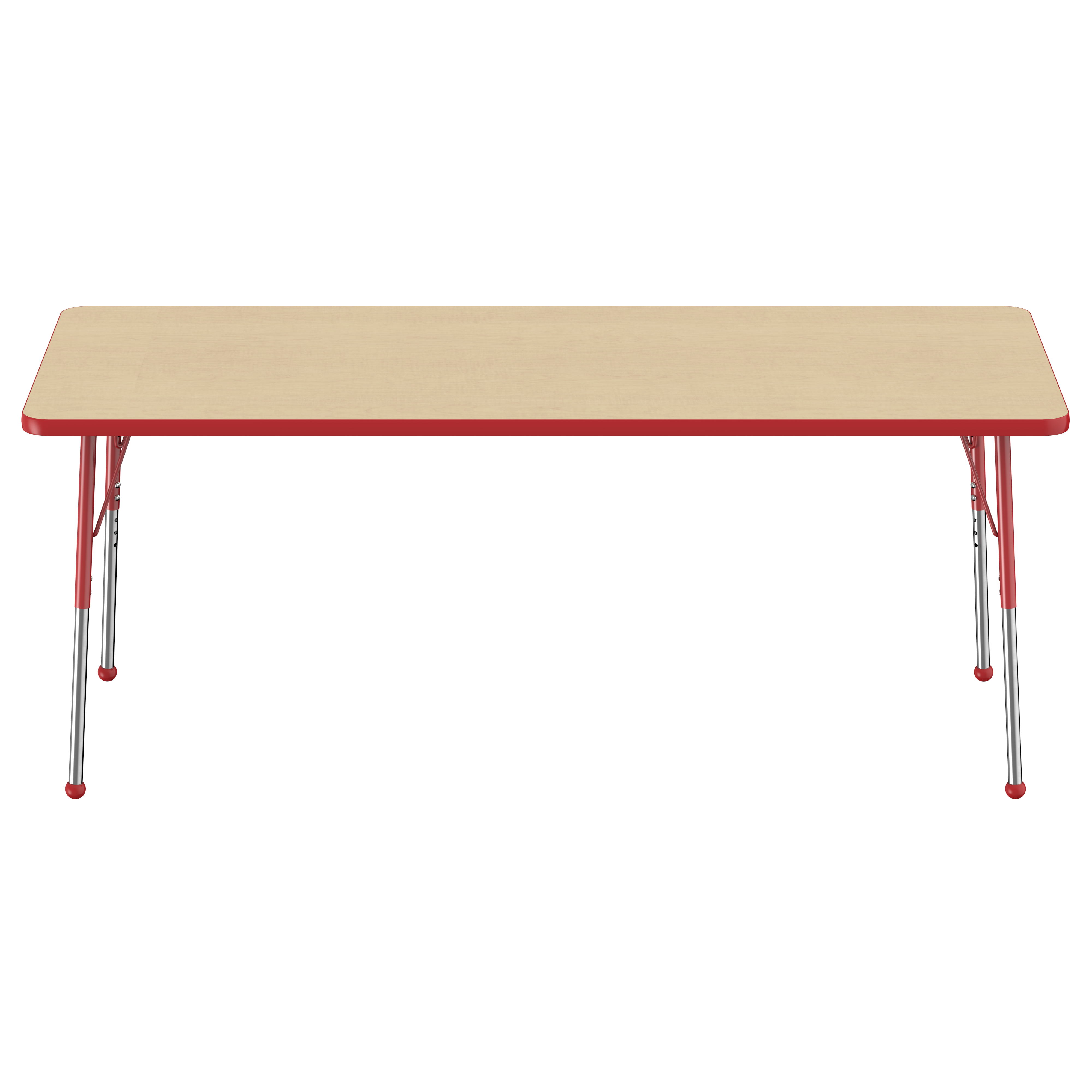30" x 72" Rectangle T-Molding Activity Table with Adjustable Standard Ball Glide Legs - Maple/Red