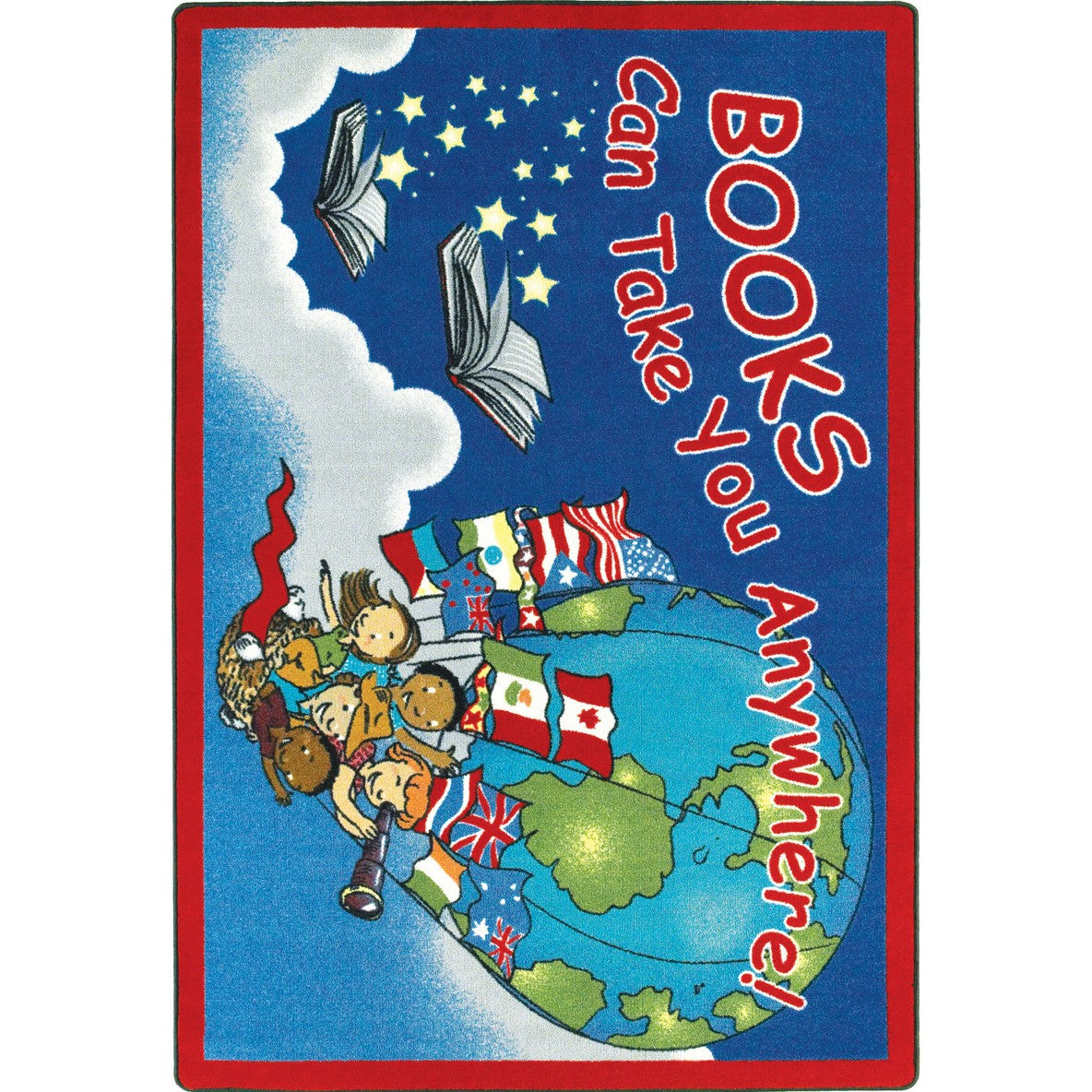Books Can Take You Anywhere 3'10" x 5'4" area rug in color Sky Blue