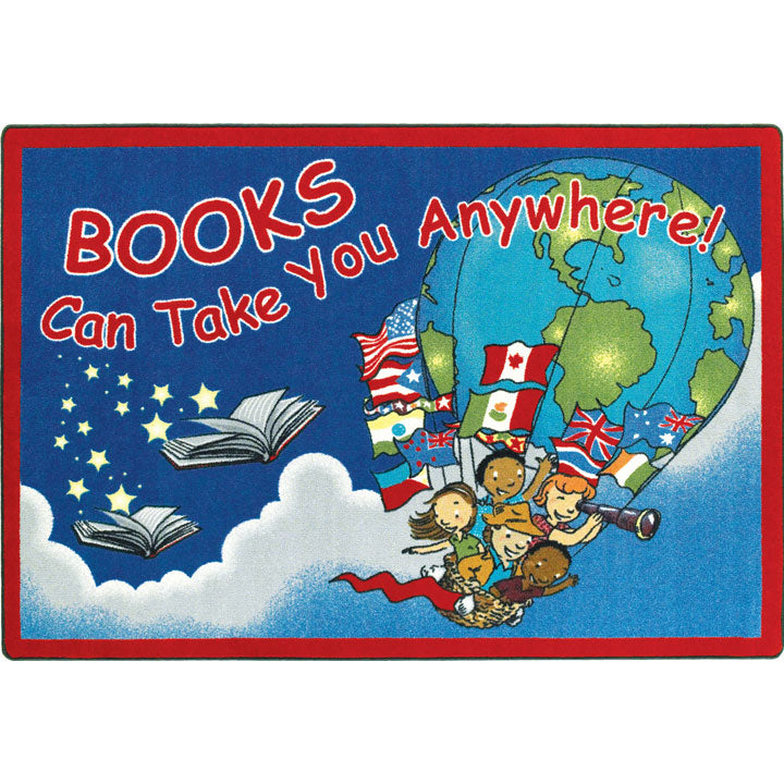 Books Can Take You Anywhere 3'10" x 5'4" Oval area rug in color Sky Blue